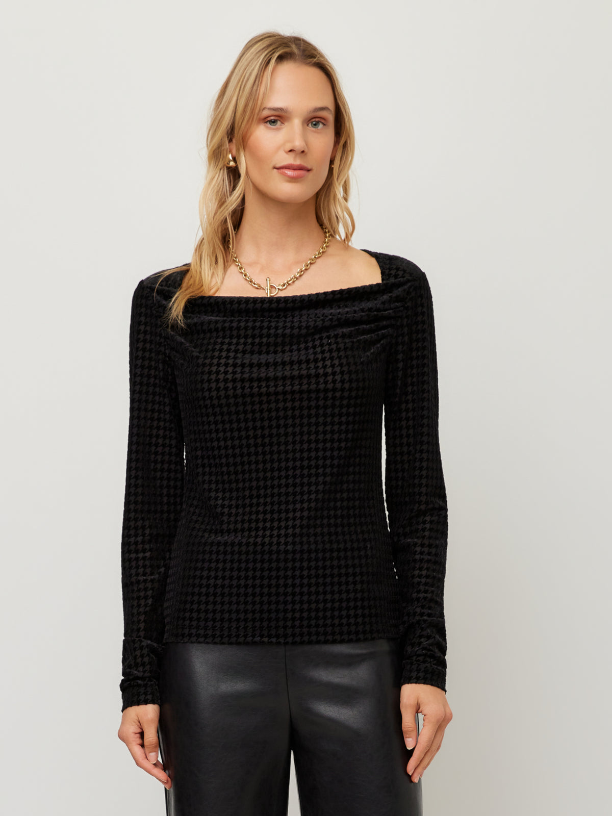 Payton Velvet Burnout Drape Front Top