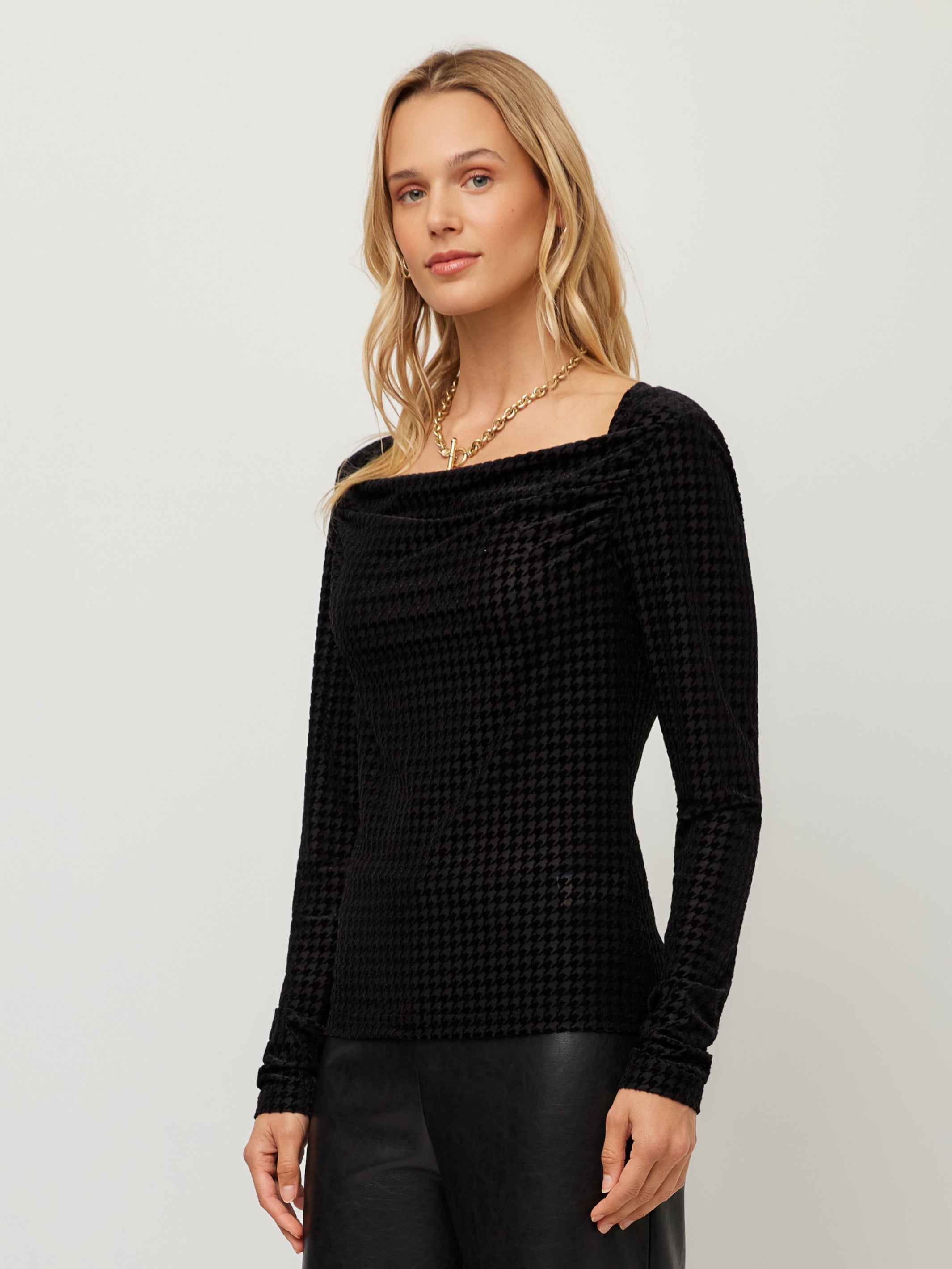Payton Velvet Burnout Drape Front Top