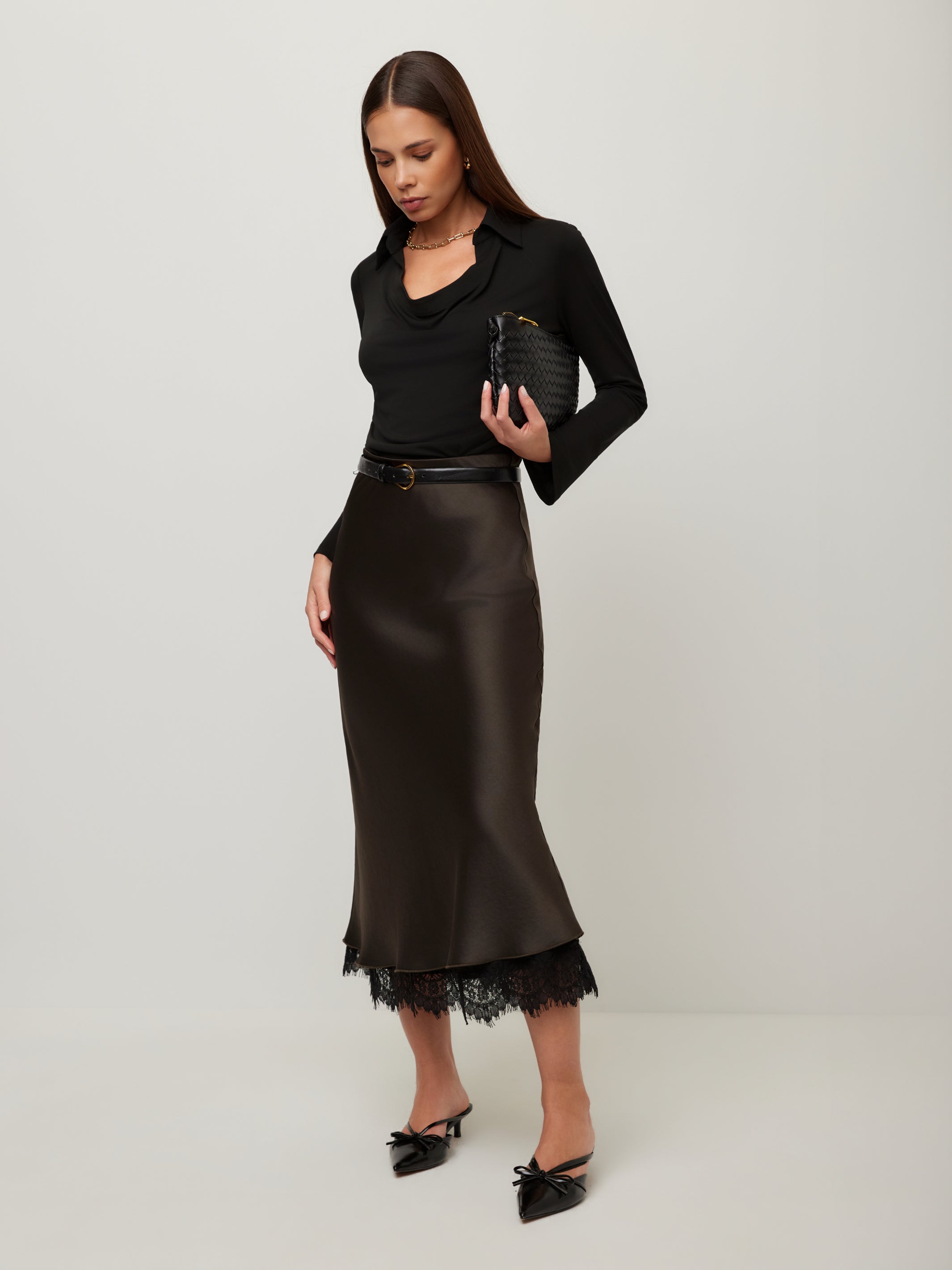 Mia Lace Trim Bias Midi Skirt | Fifteen Twenty Clothing