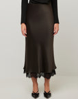 Mia Lace Trim Bias Midi Skirt