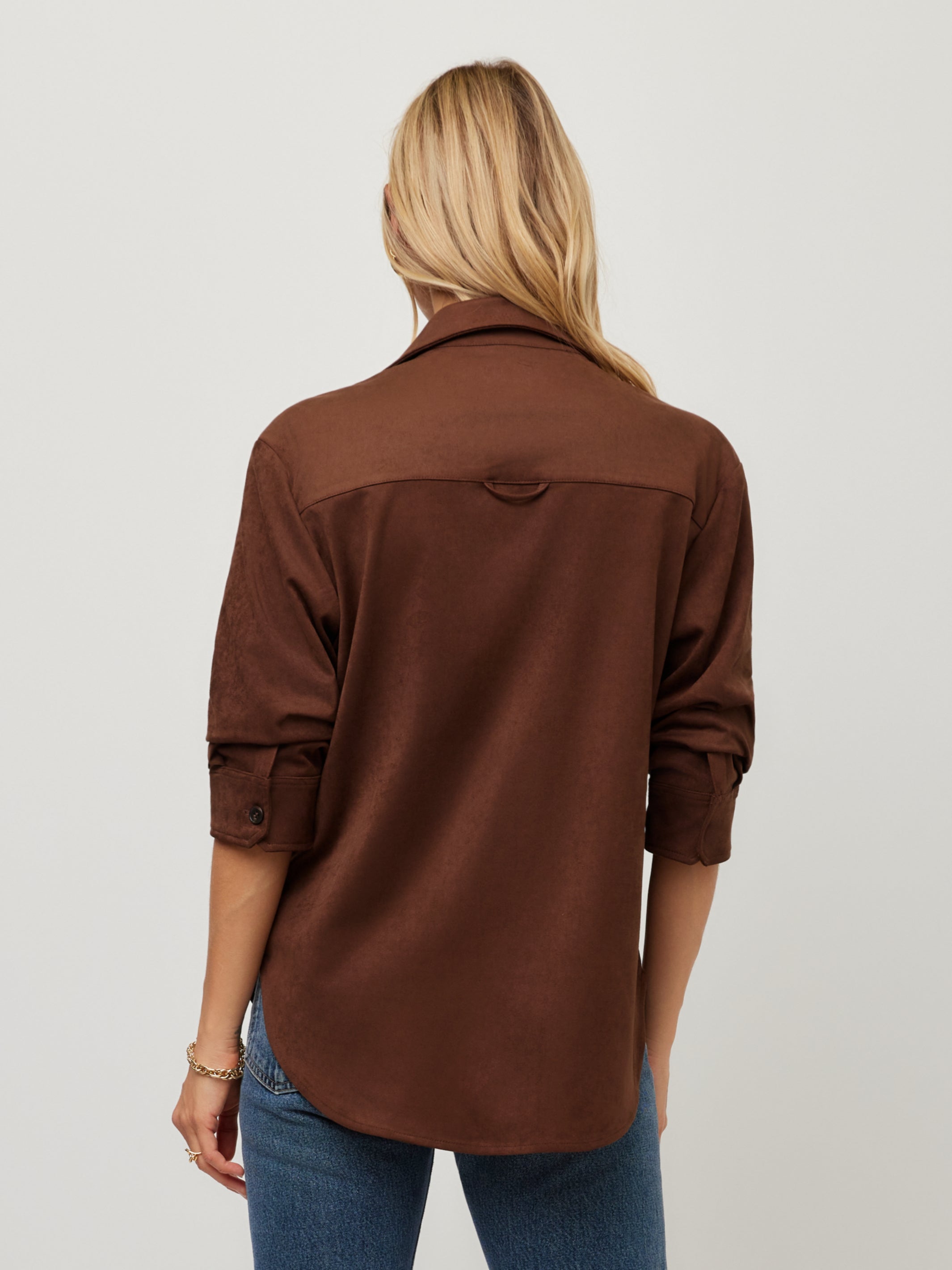 Leighton Faux Suede Ruched Sleeve Shirt