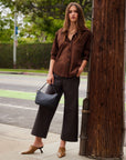 Leighton Faux Suede Ruched Sleeve Shirt