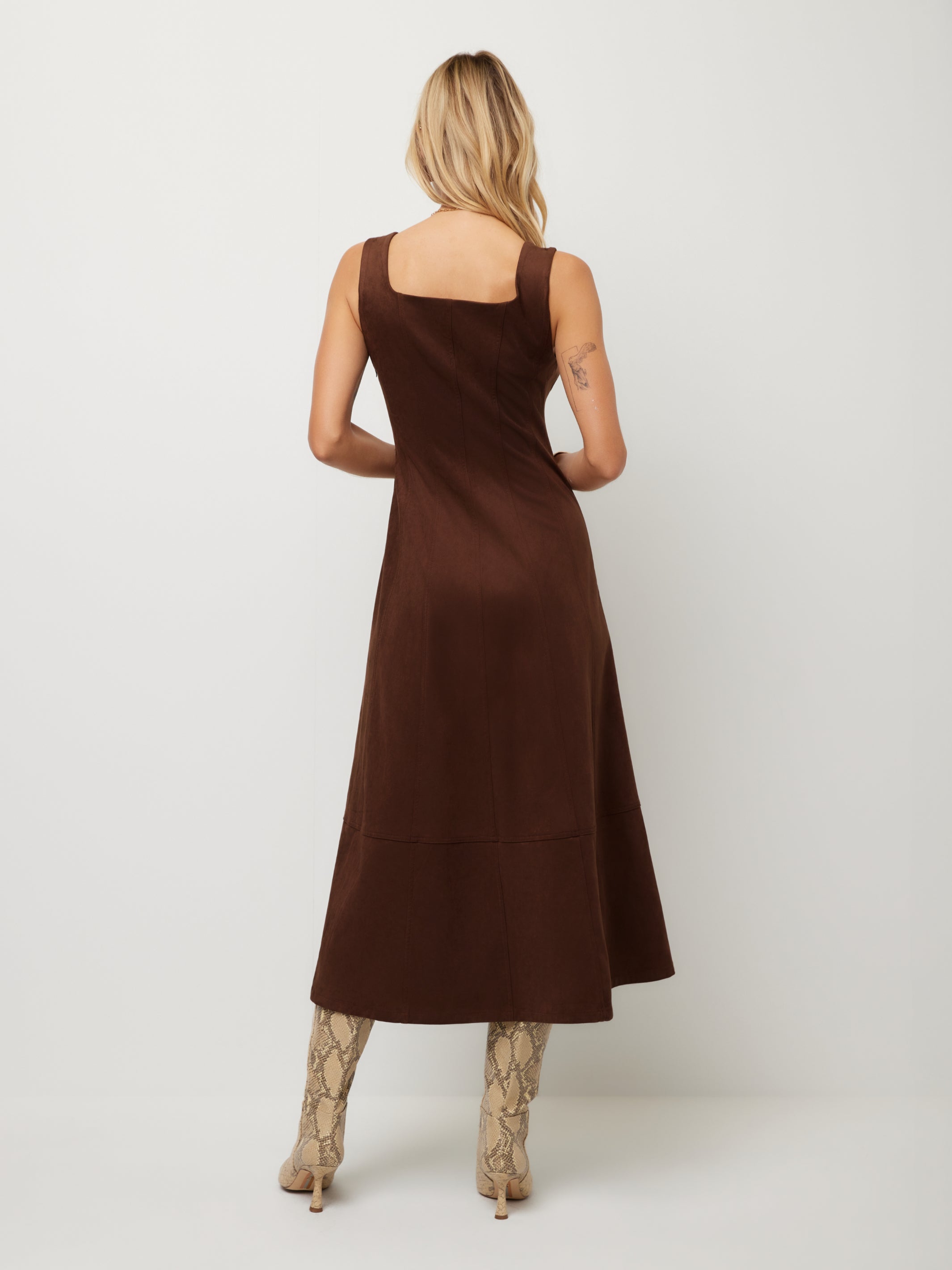 Madalyn Faux Suede Stitch Detail Midi Dress