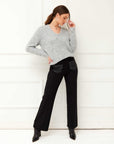 Cozy V-neck sweater with relaxed long sleeves in mixed fibers