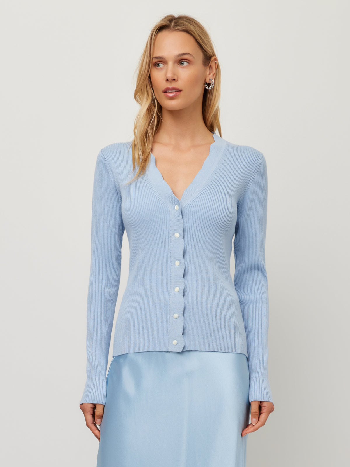 Bliss Scallop Edge Cardigan Sweater