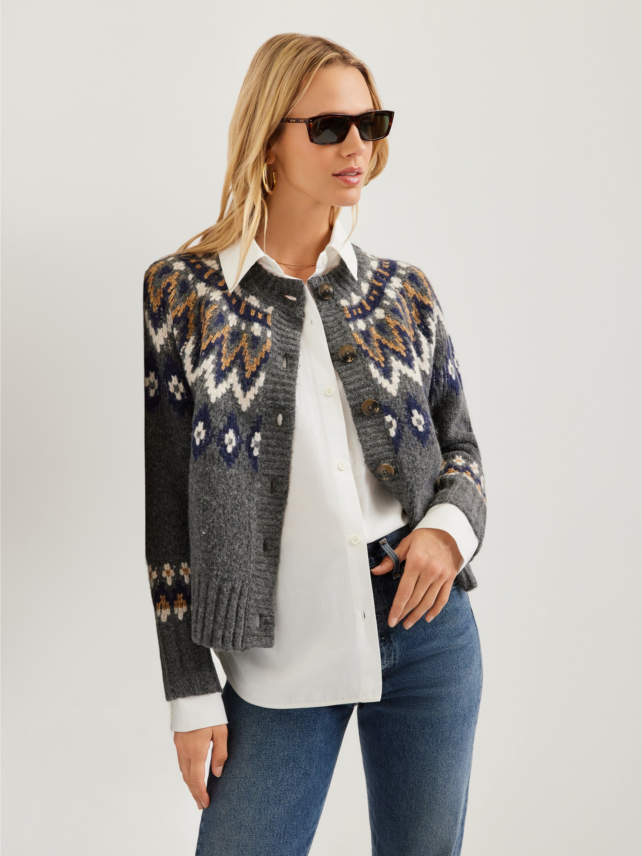 Alina Mixed Media Jacquard Cardigan