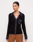 Denim Sweater Button Up Top