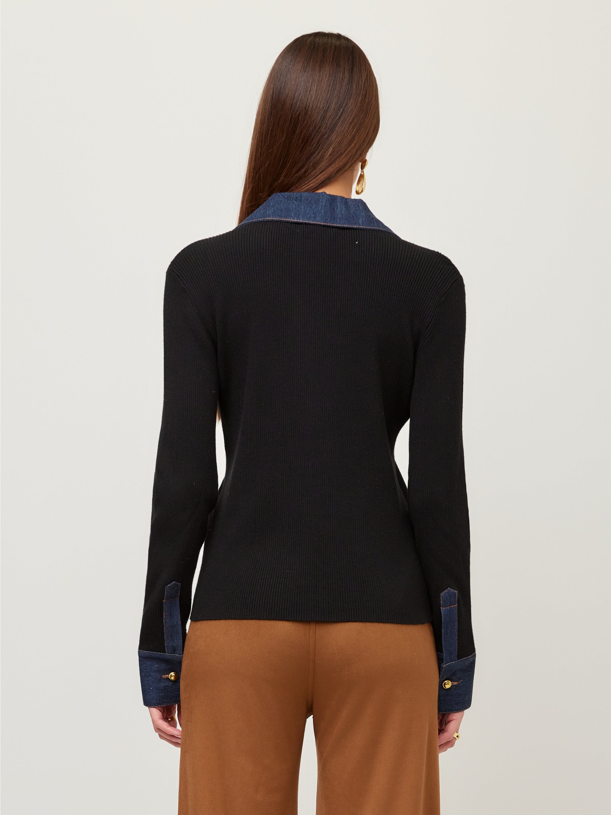 Denim Sweater Button Up Top