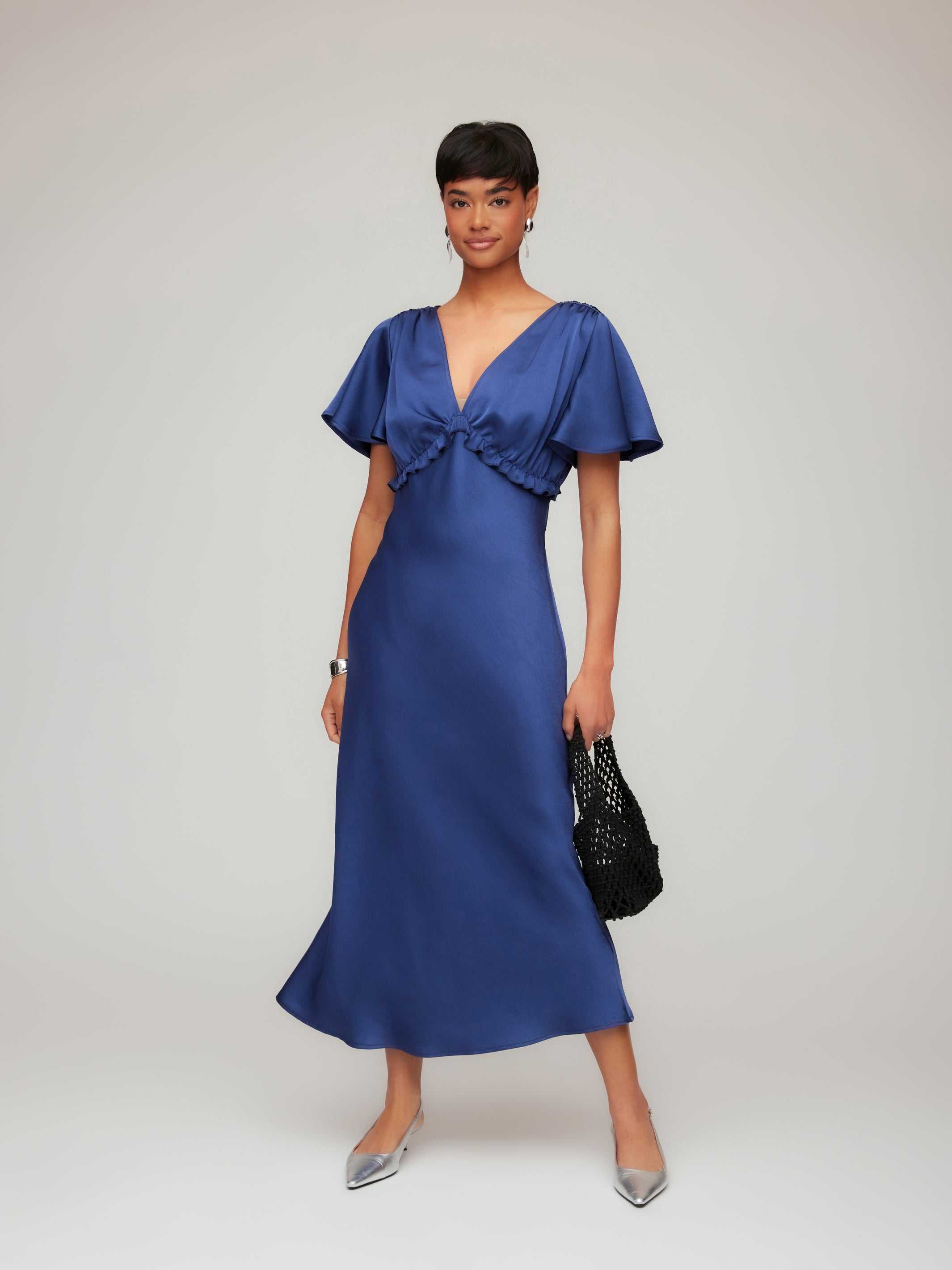 Fifteen Twenty Shailene Flutter Sleeve Dress - Dusty Blue - XS Fifteen Twenty Shailene Flutter Sleeve Dress - Dusty Blue - XS