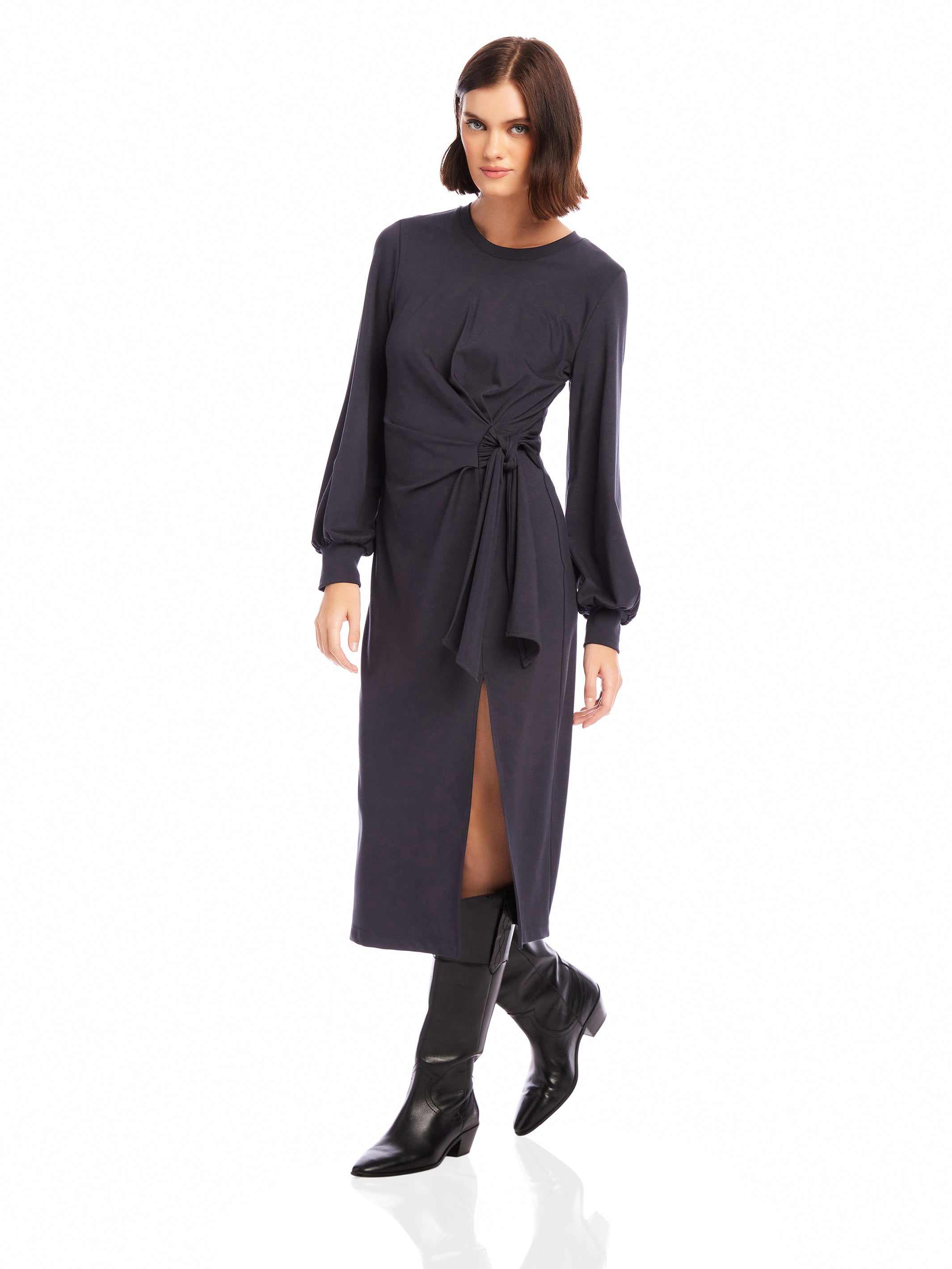 Addie Side-Knot Midi Dress - Stylish Soft Ponte Knit Dress Fifteen Twenty Addie Side-Knot Midi Dress - Stylish Soft Ponte Knit Dress Fifteen Twenty