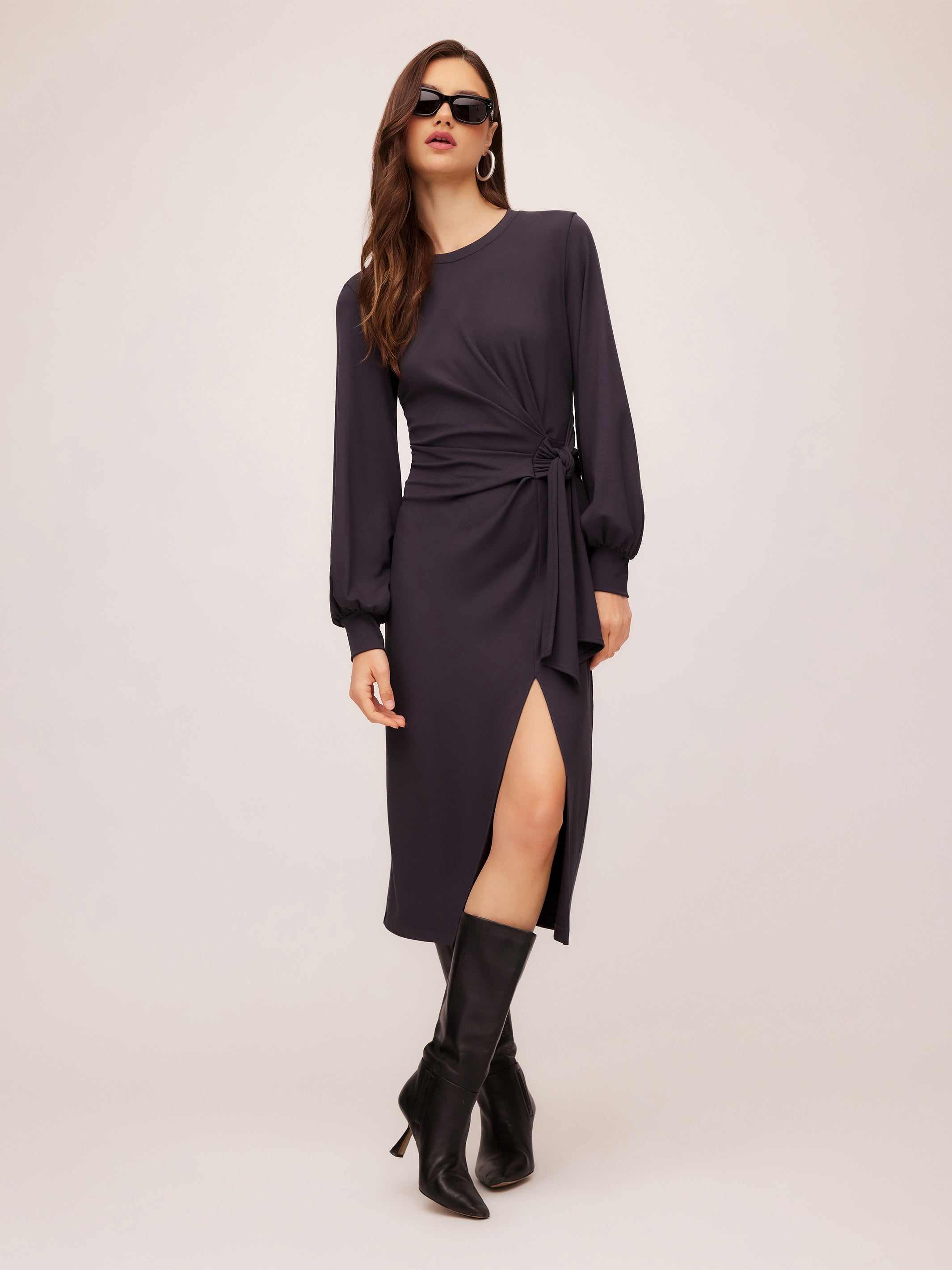 Addie Side-Knot Midi Dress - Stylish Soft Ponte Knit Dress Fifteen Twenty Addie Side-Knot Midi Dress - Stylish Soft Ponte Knit Dress Fifteen Twenty