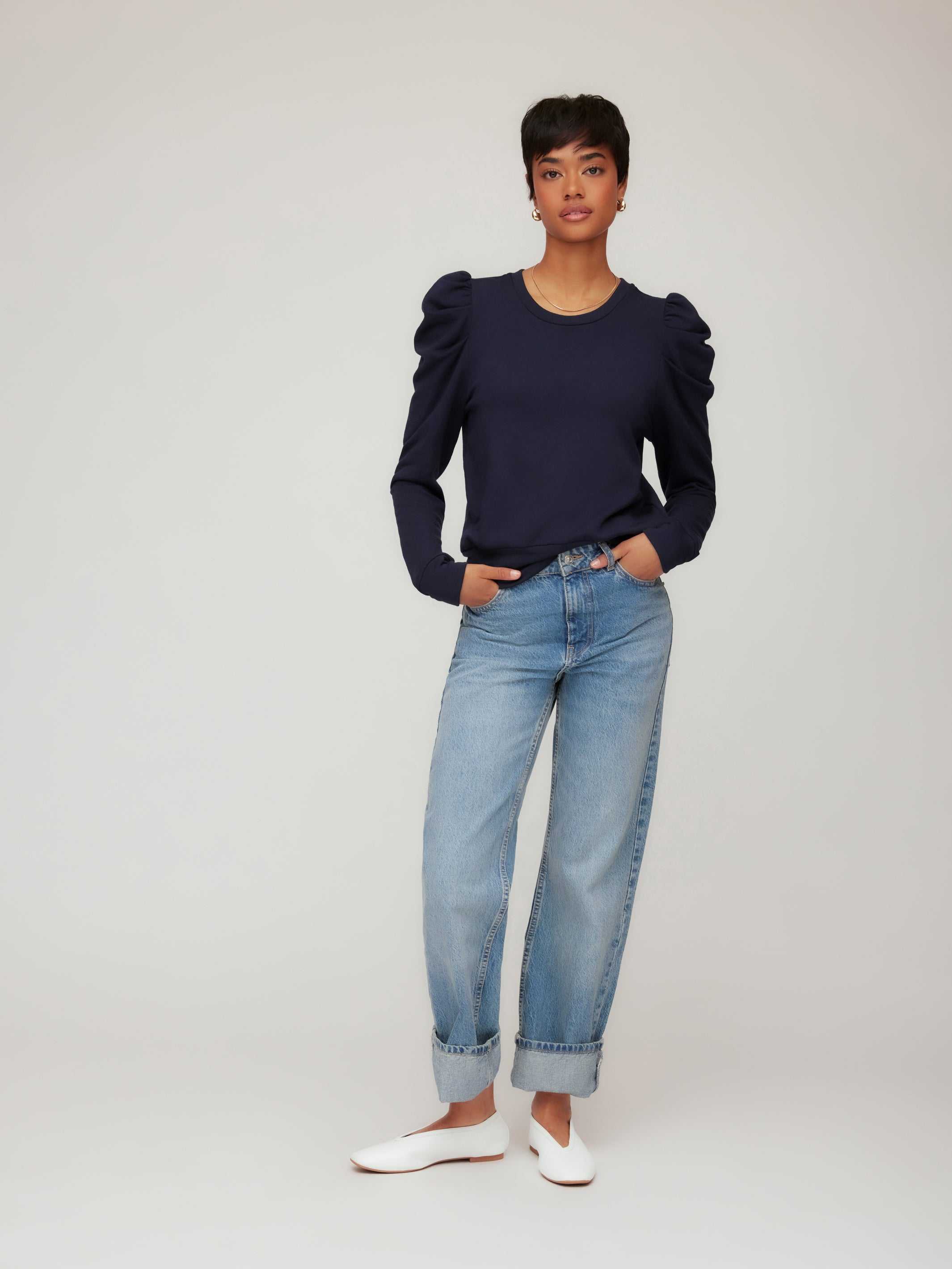 Leila Puff Sleeve Top - Soft Fleece Knit with Statement Puff