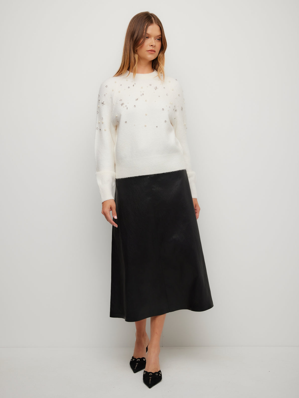 Bodie Faux Leather Midi Skirt