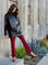 Brick red Sigourney Pintuck Pants with cropped flared legs and elastic waistband