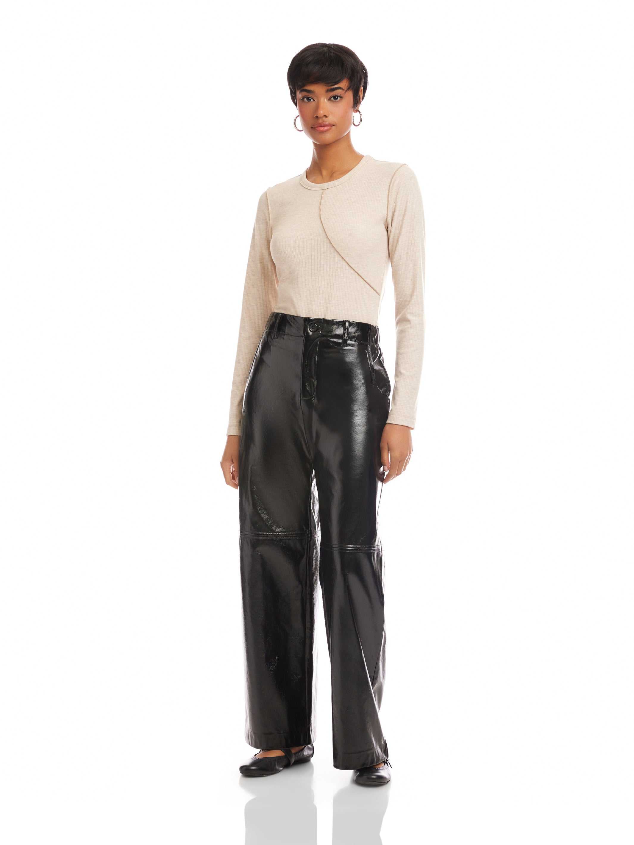 Lara Faux Patent Leather Wide-Leg Pants - Modern Stylish
