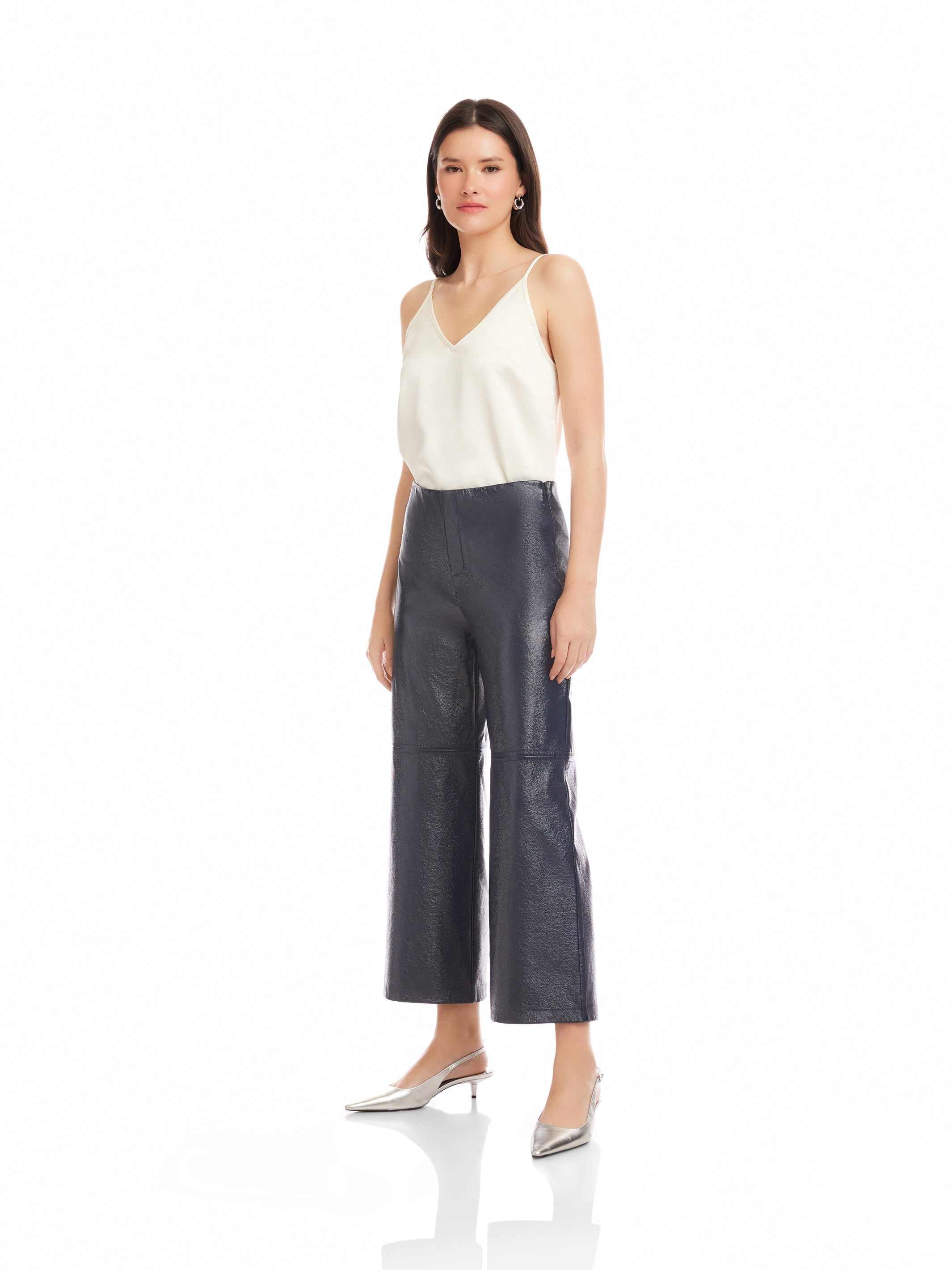 Faux Patent Leather Cropped Pants - Stylish & Modern High-Shine
