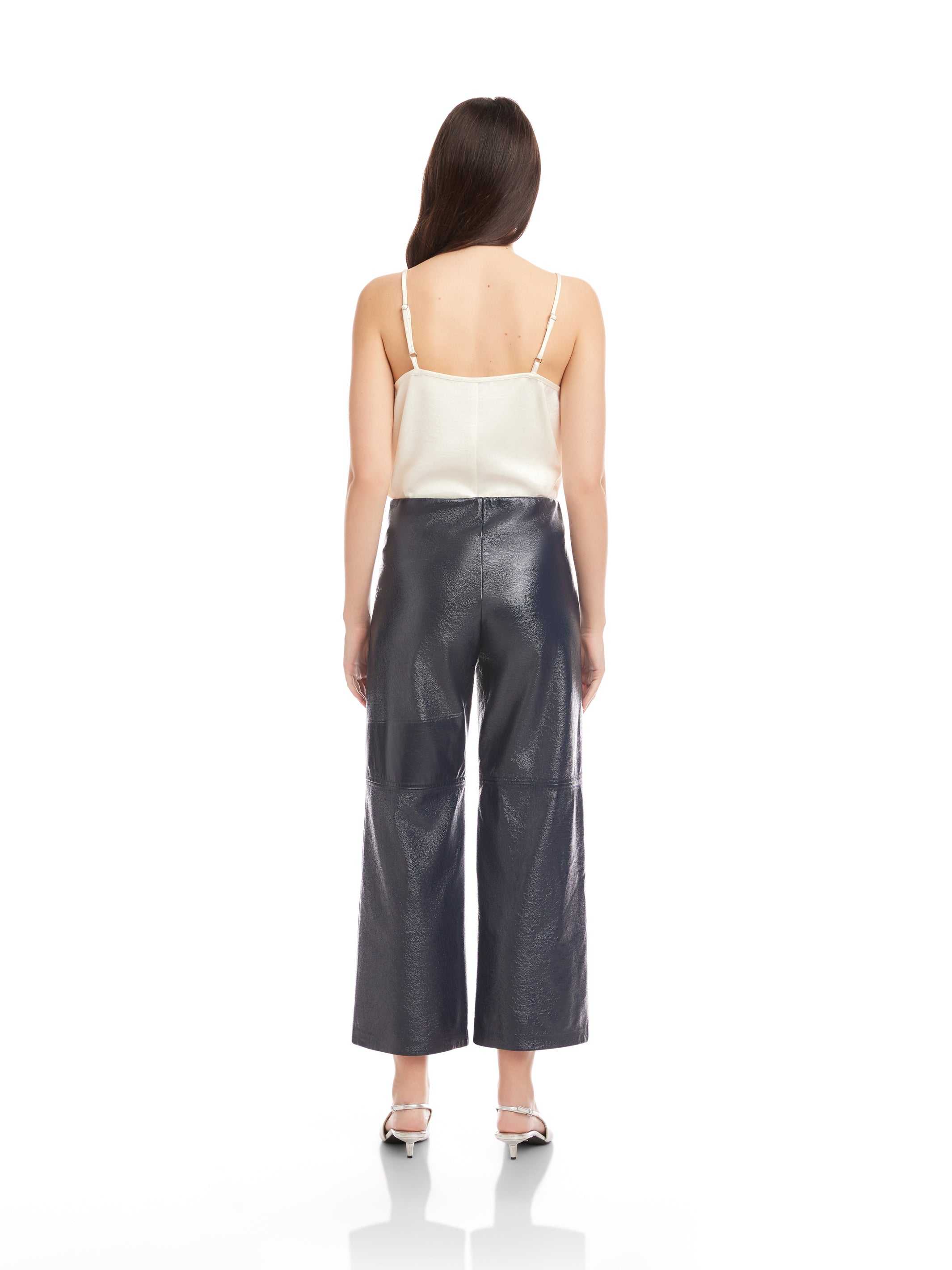 Faux Patent Leather Cropped Pants - Stylish & Modern High-Shine