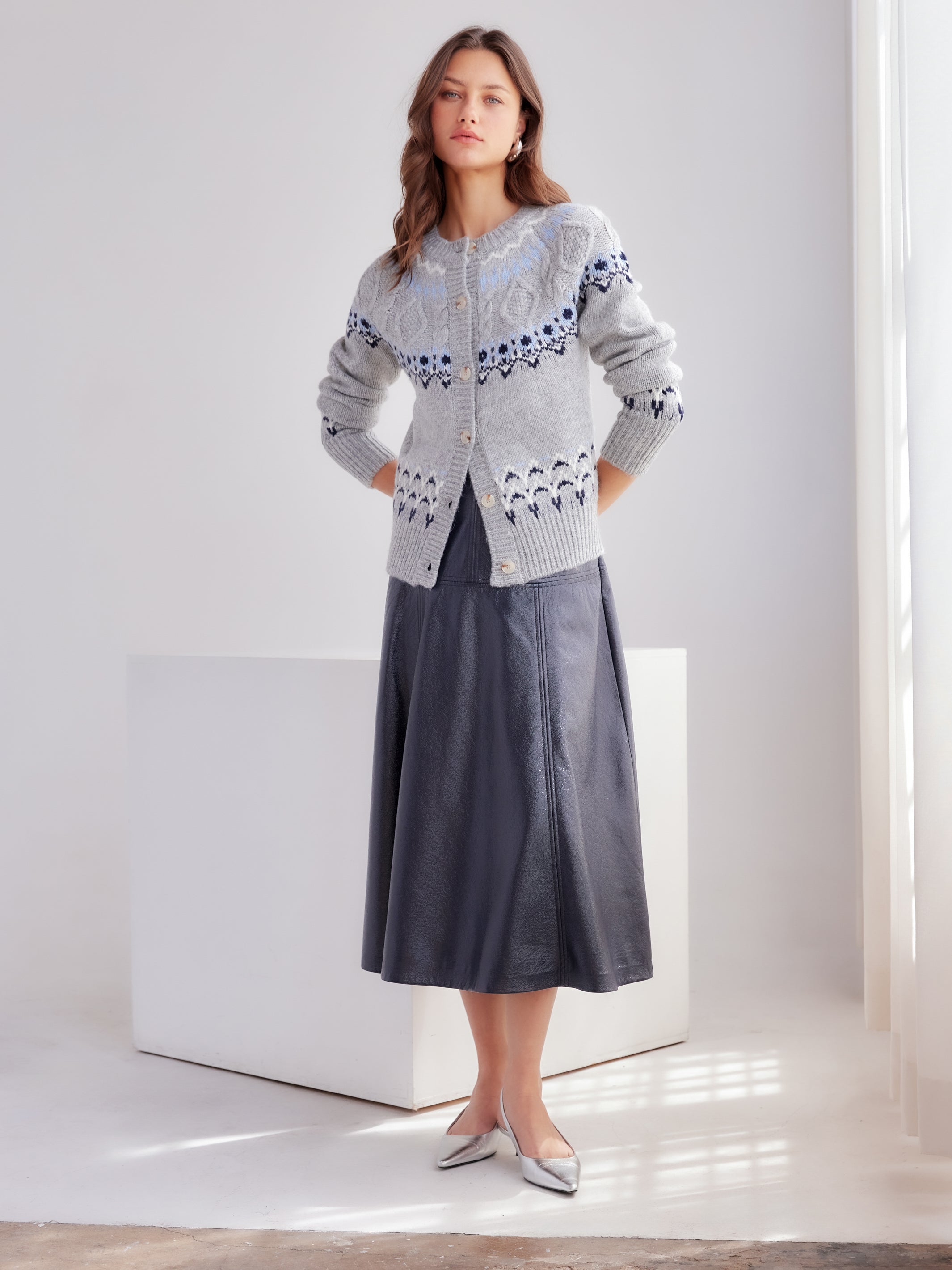 Bronwyn Faux Patent Leather Midi Skirt