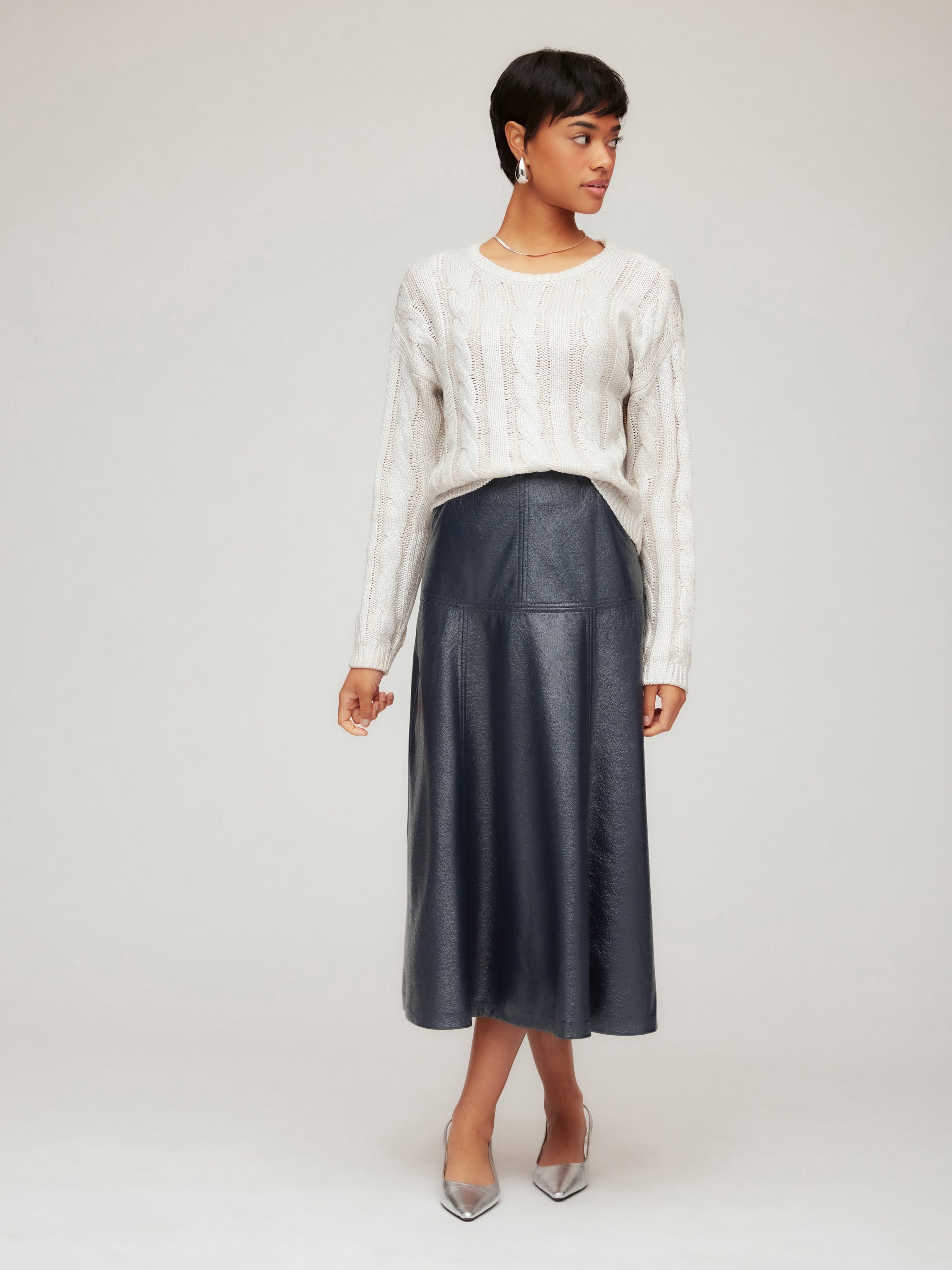 Bronwyn Faux Patent Leather Midi Skirt | Fifteen Twenty Clothing