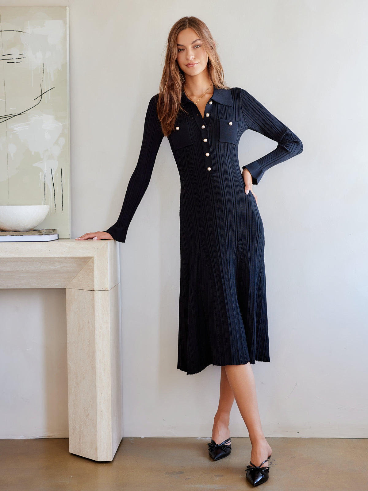 Ellie Ribbed Button-Up Sweater Dress