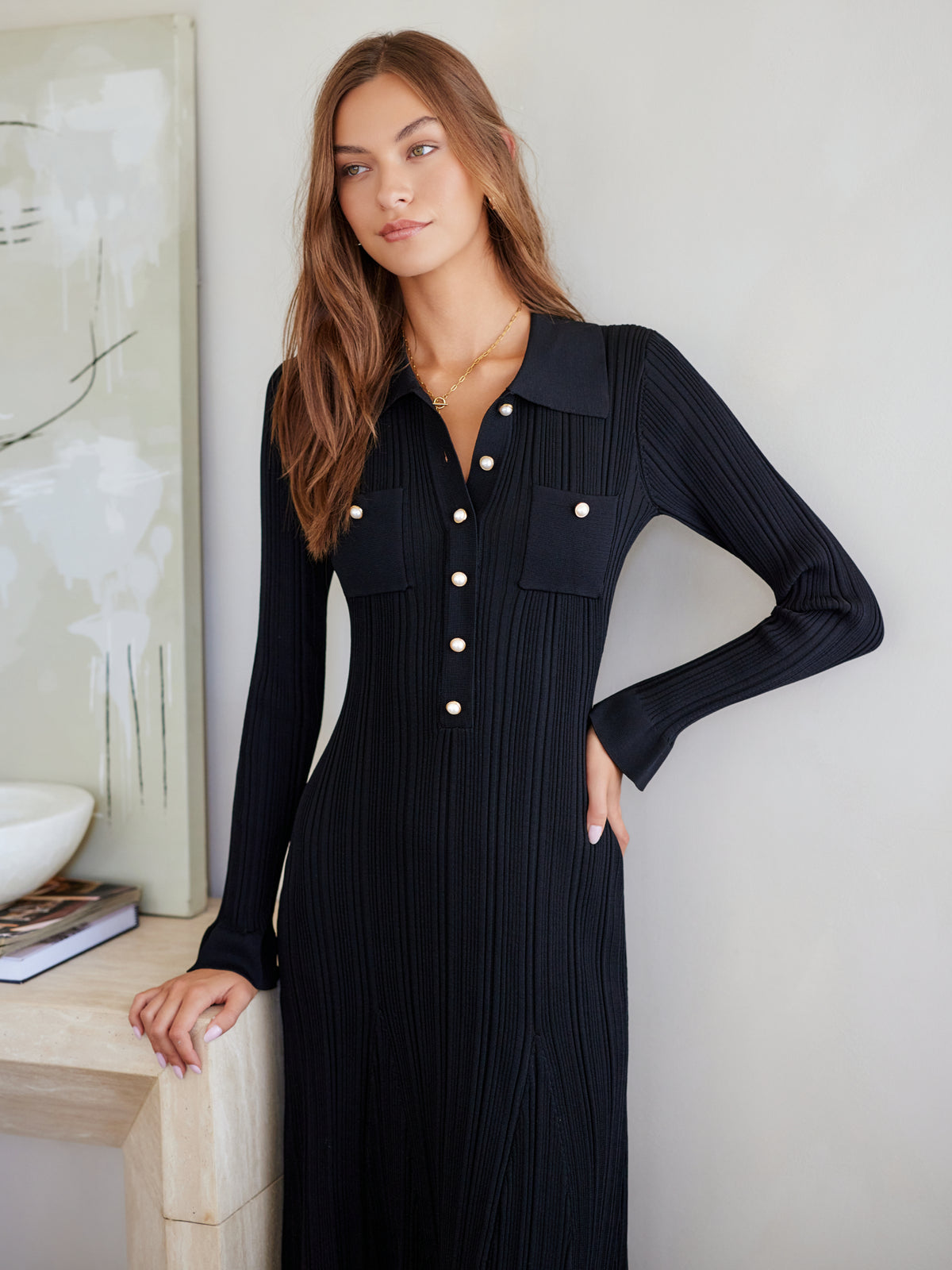 Ellie Ribbed Button-Up Sweater Dress
