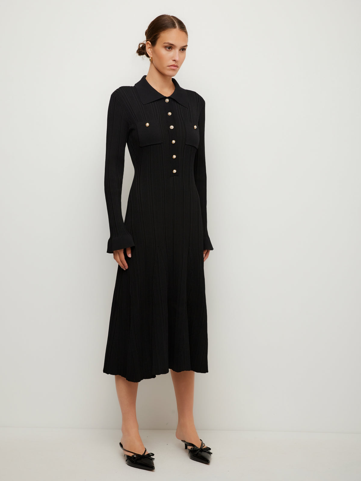 Ellie Ribbed Button-Up Sweater Dress