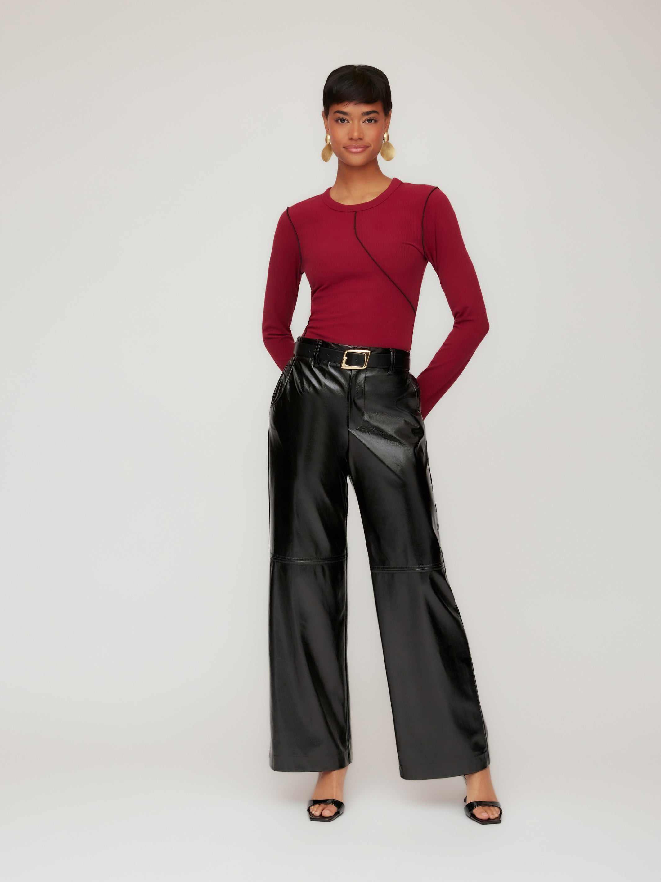 Lara Faux Patent Leather Wide-Leg Pants - Modern Stylish