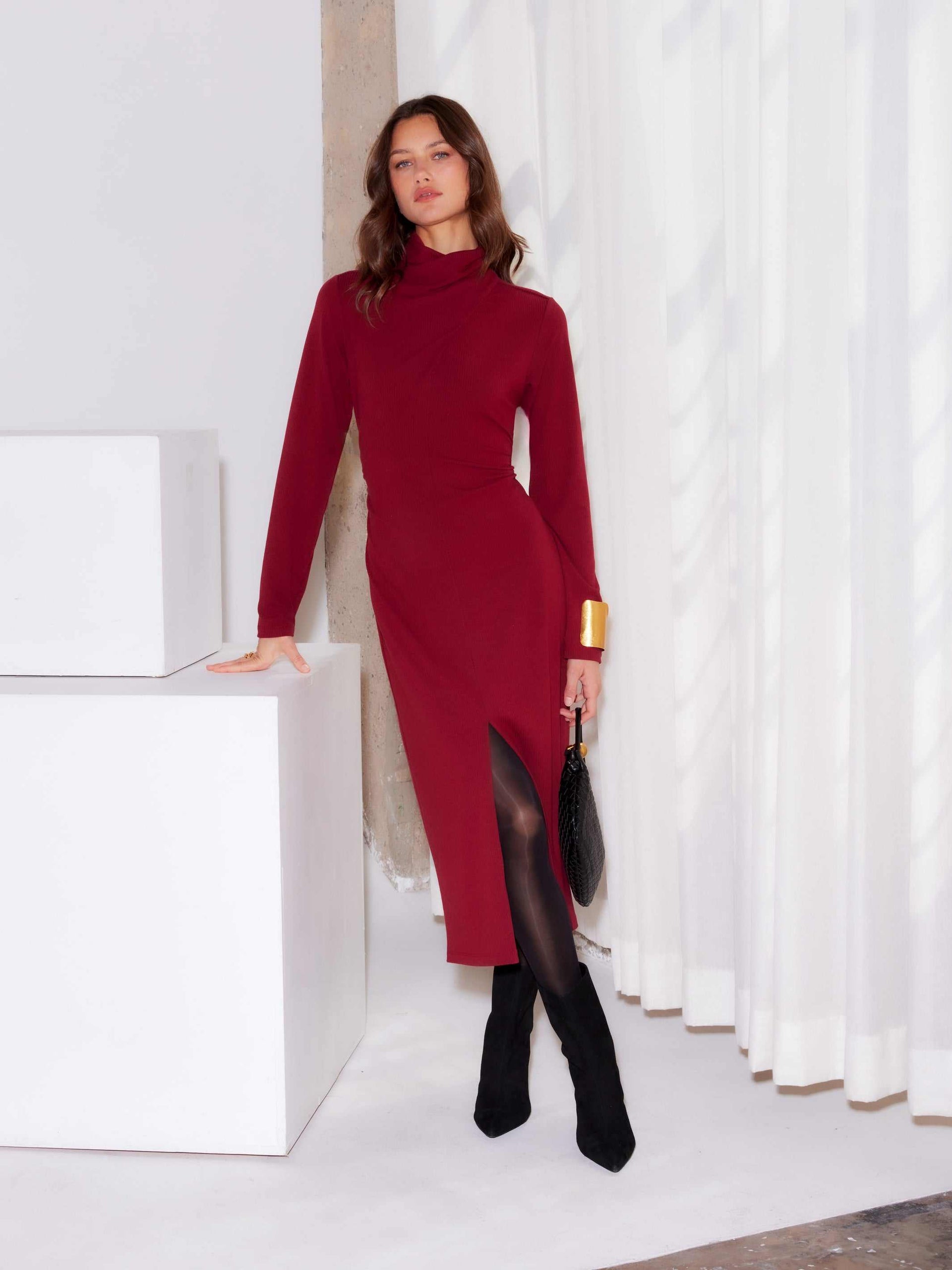 Fifteen Twenty Tasha Turtleneck Midi Dress - Brick