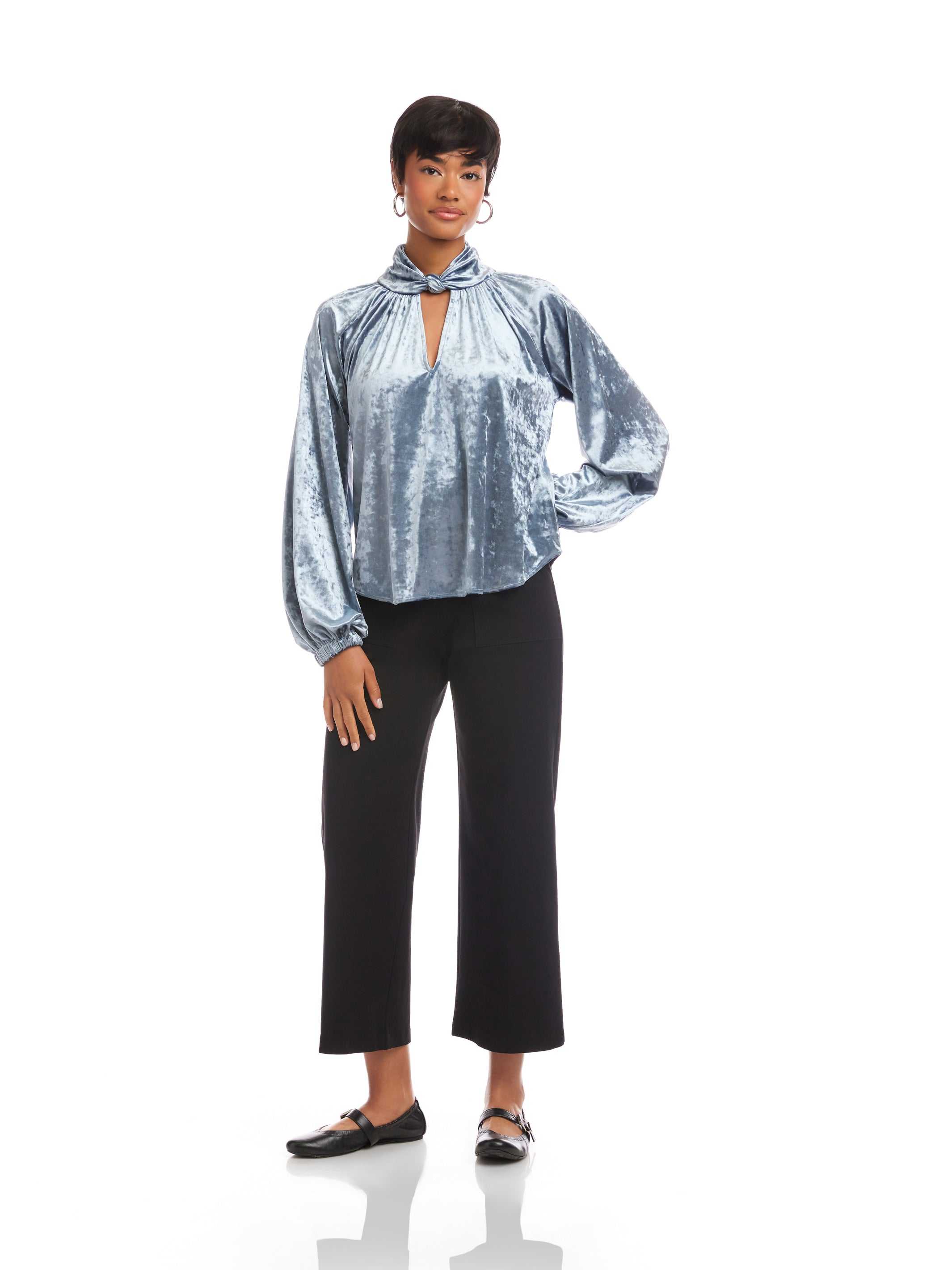 Alana Keyhole Top - Elegant Velvet Top with Knotted Neckline, 50