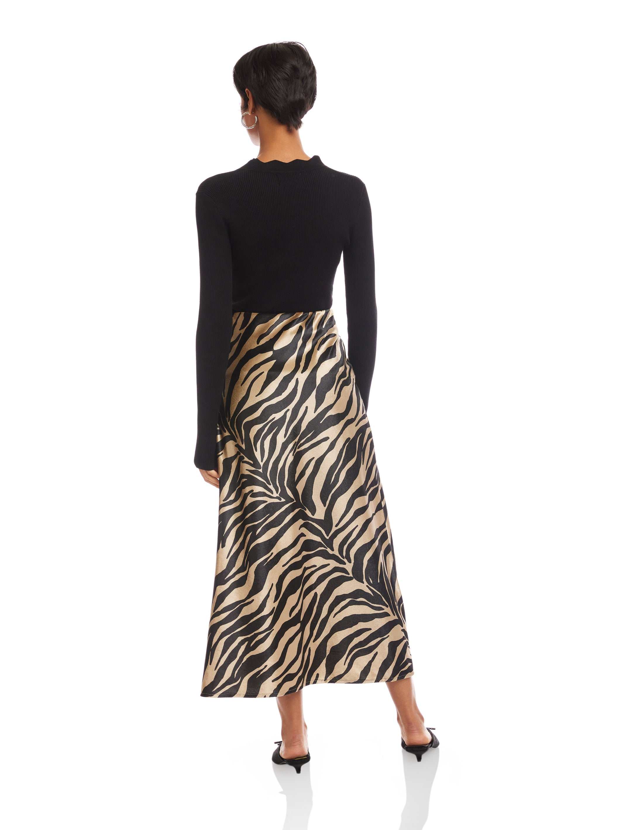 Evy Side-Slit Velvet Bias Skirt - Modern Patterned Midi Skirt for