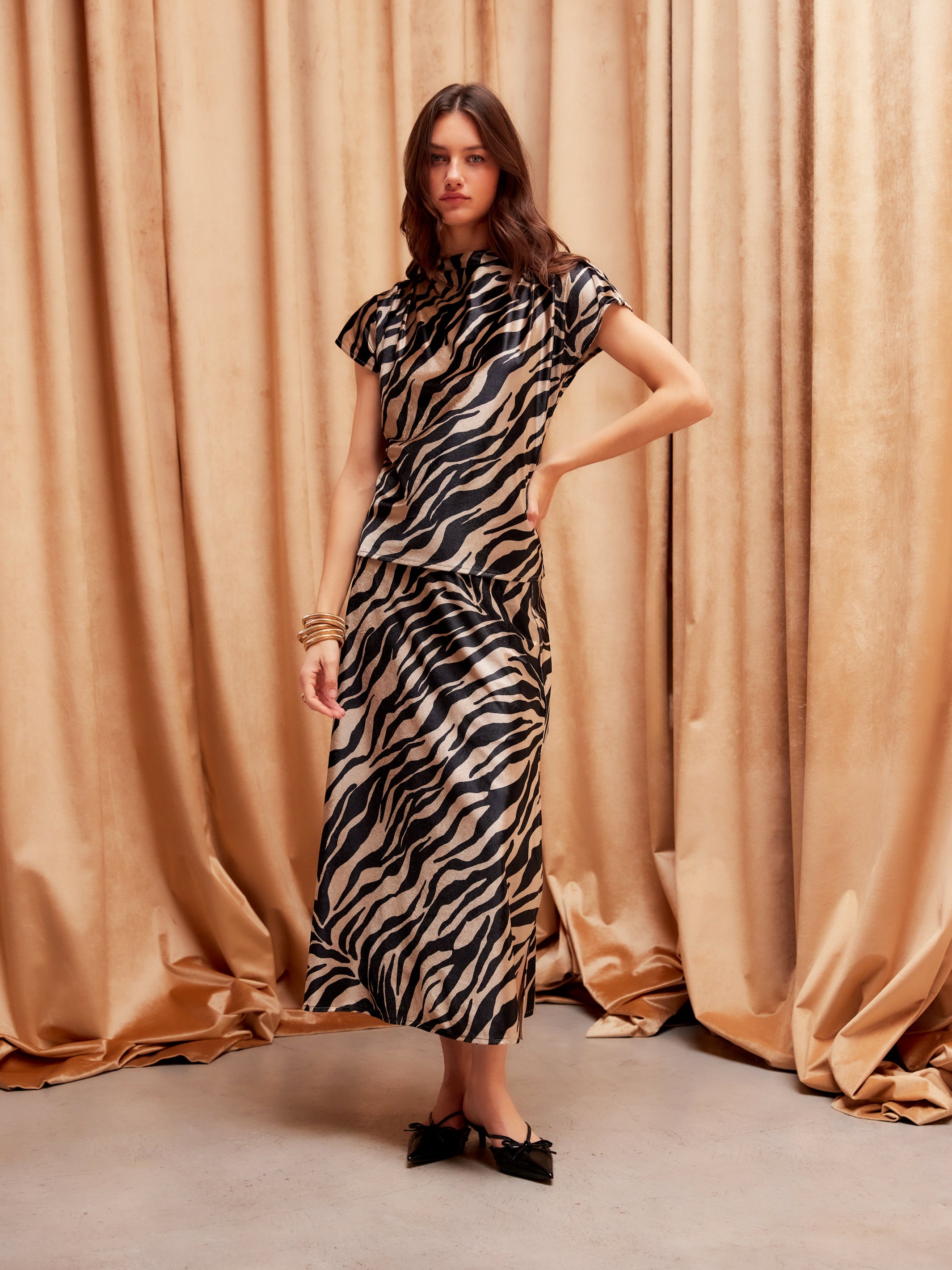 Evy Side-Slit Velvet Bias Skirt