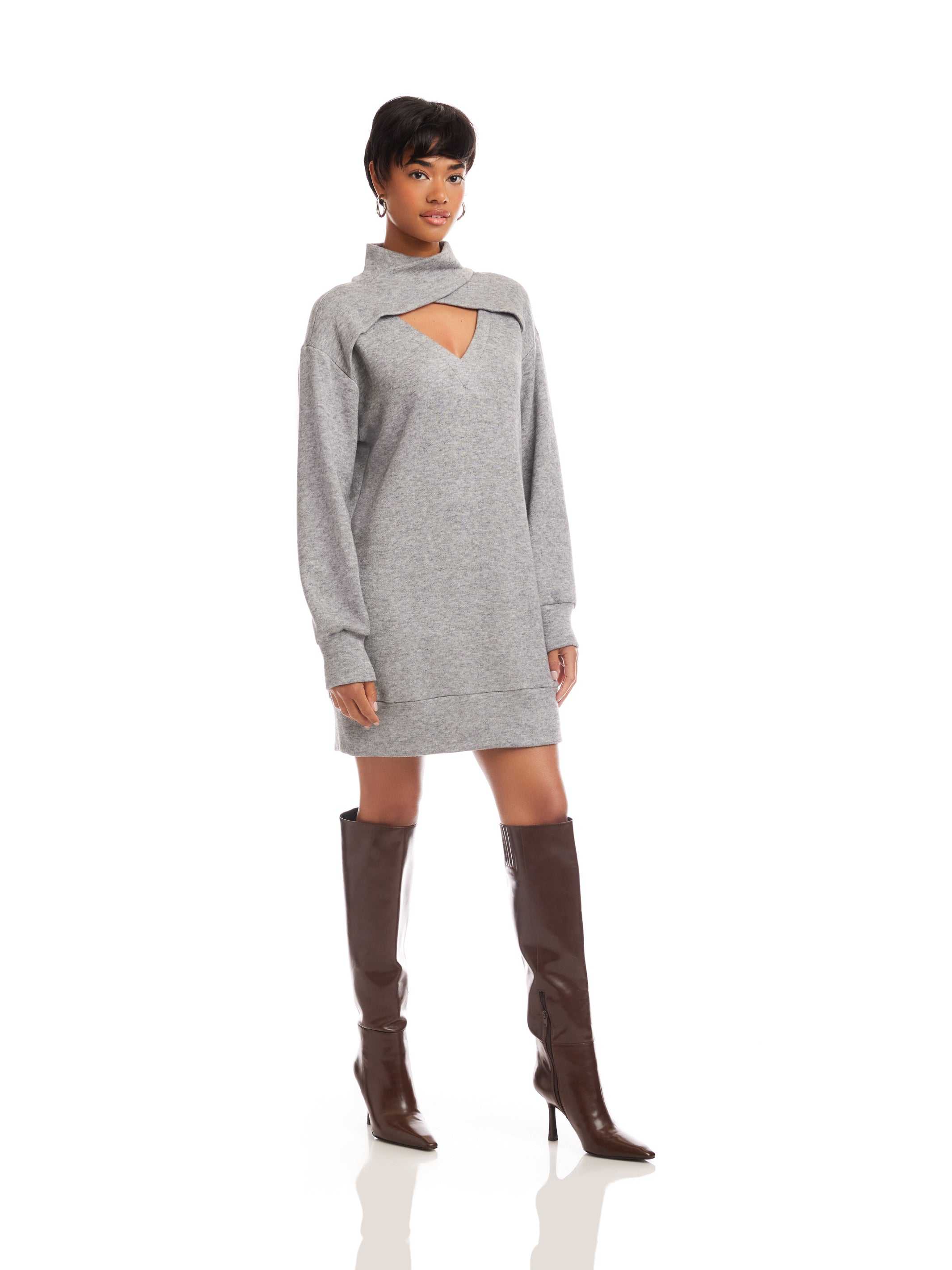 Claylee Crossover Turtleneck Dress - Modern Cozy Knit Dress for