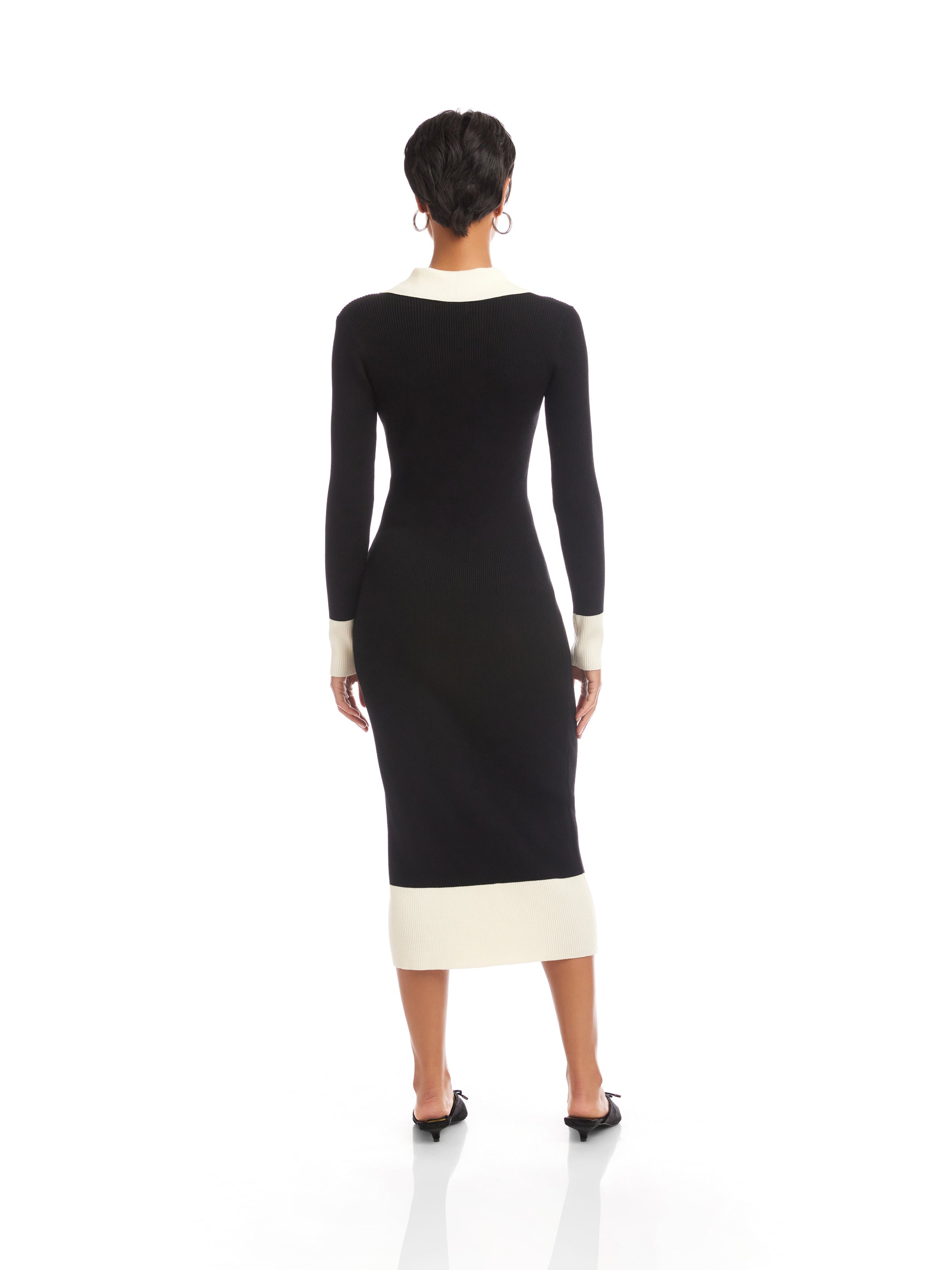 Fifteen Twenty Women's Belle Ribbed Polo Dress In Black And Cream 4F89250 Fifteen Twenty Women's Belle Ribbed Polo Dress In Black And Cream 4F89250