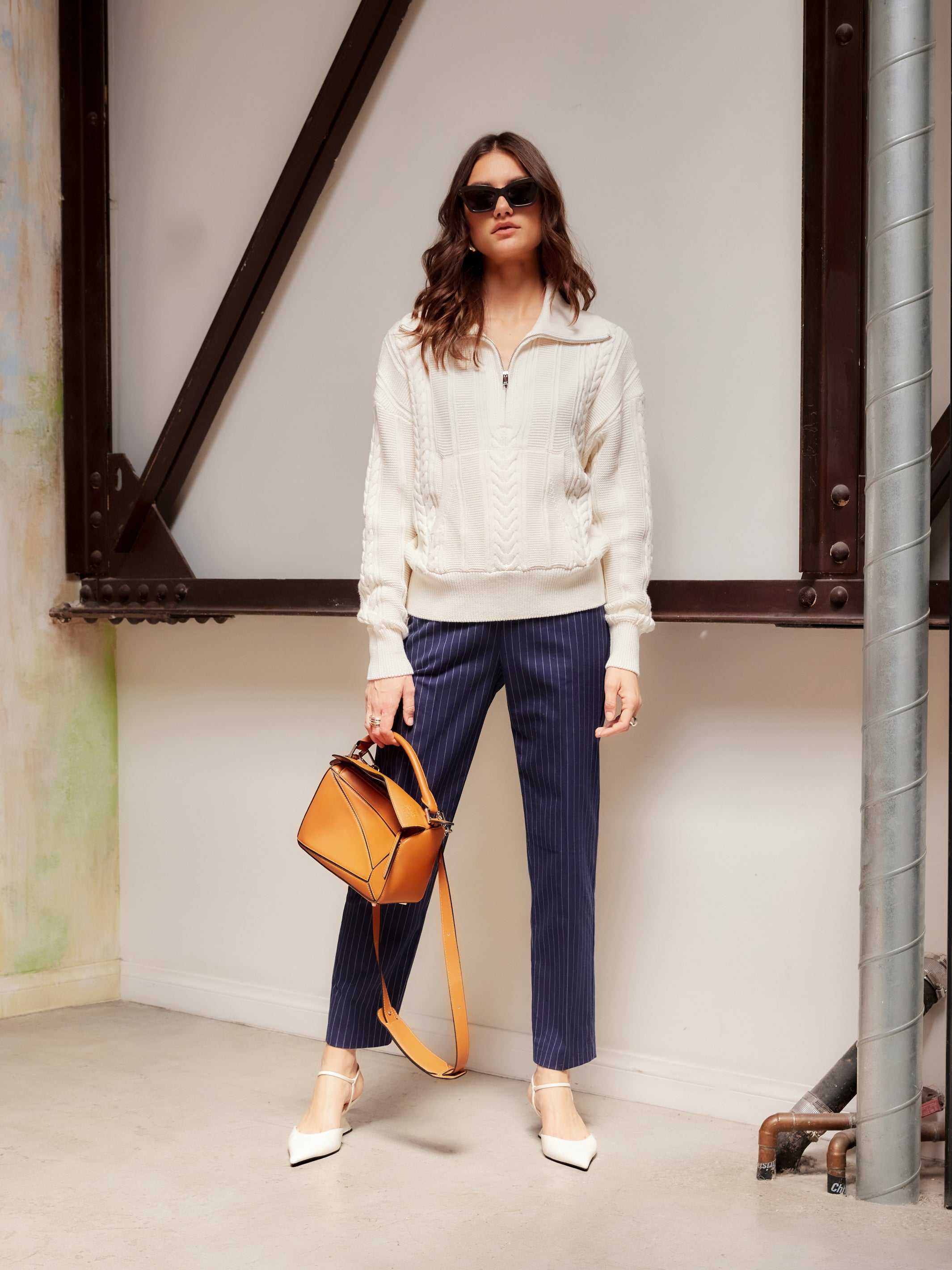 Karin Half Zip Sweater - Modern Wool-Blend Knit with Drop
