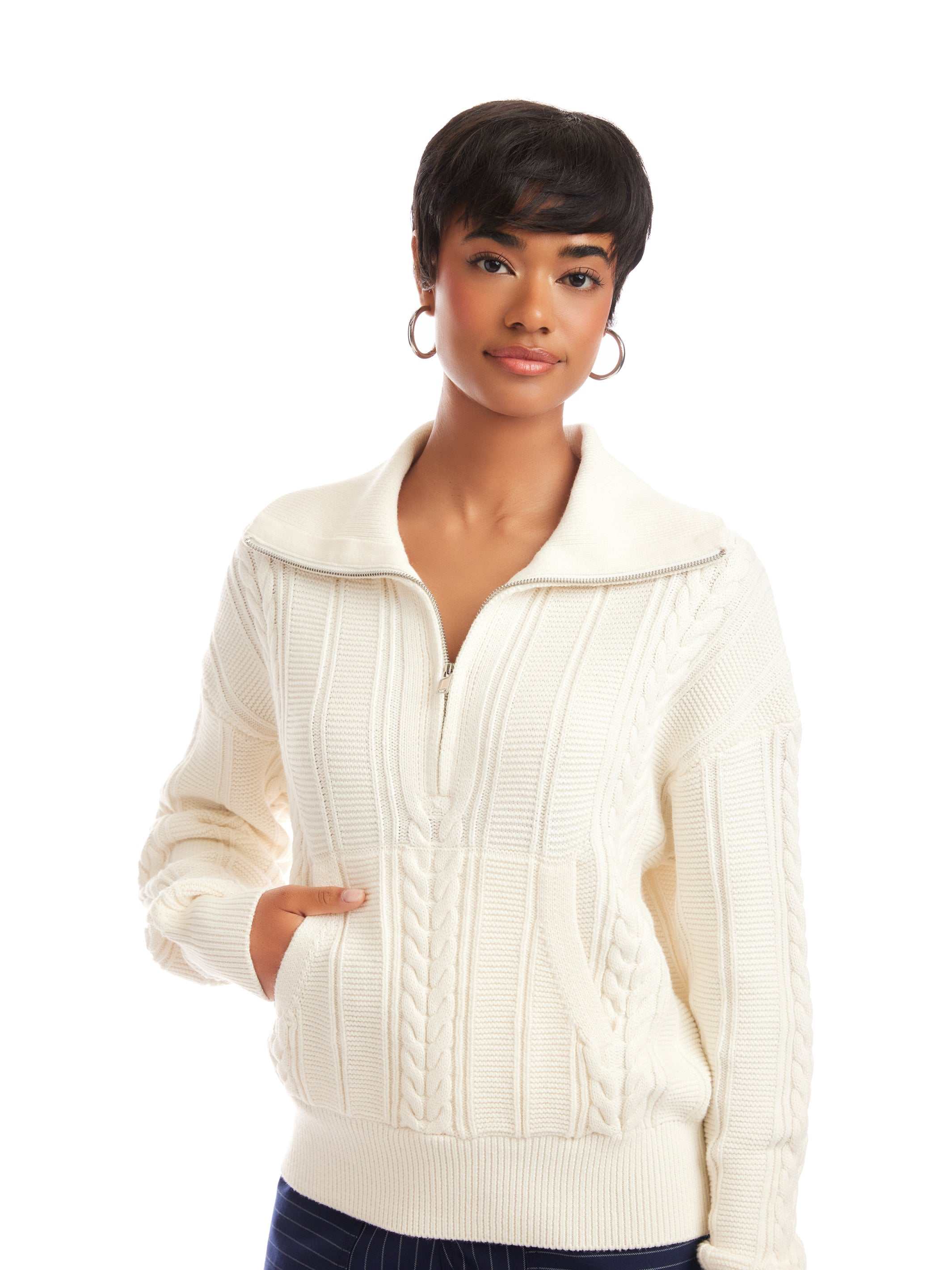 Karin Half Zip Sweater - Modern Wool-Blend Knit with Drop Karin Half Zip Sweater - Modern Wool-Blend Knit with Drop