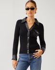 Isabella Contrast Faux Leather Button-Up Top