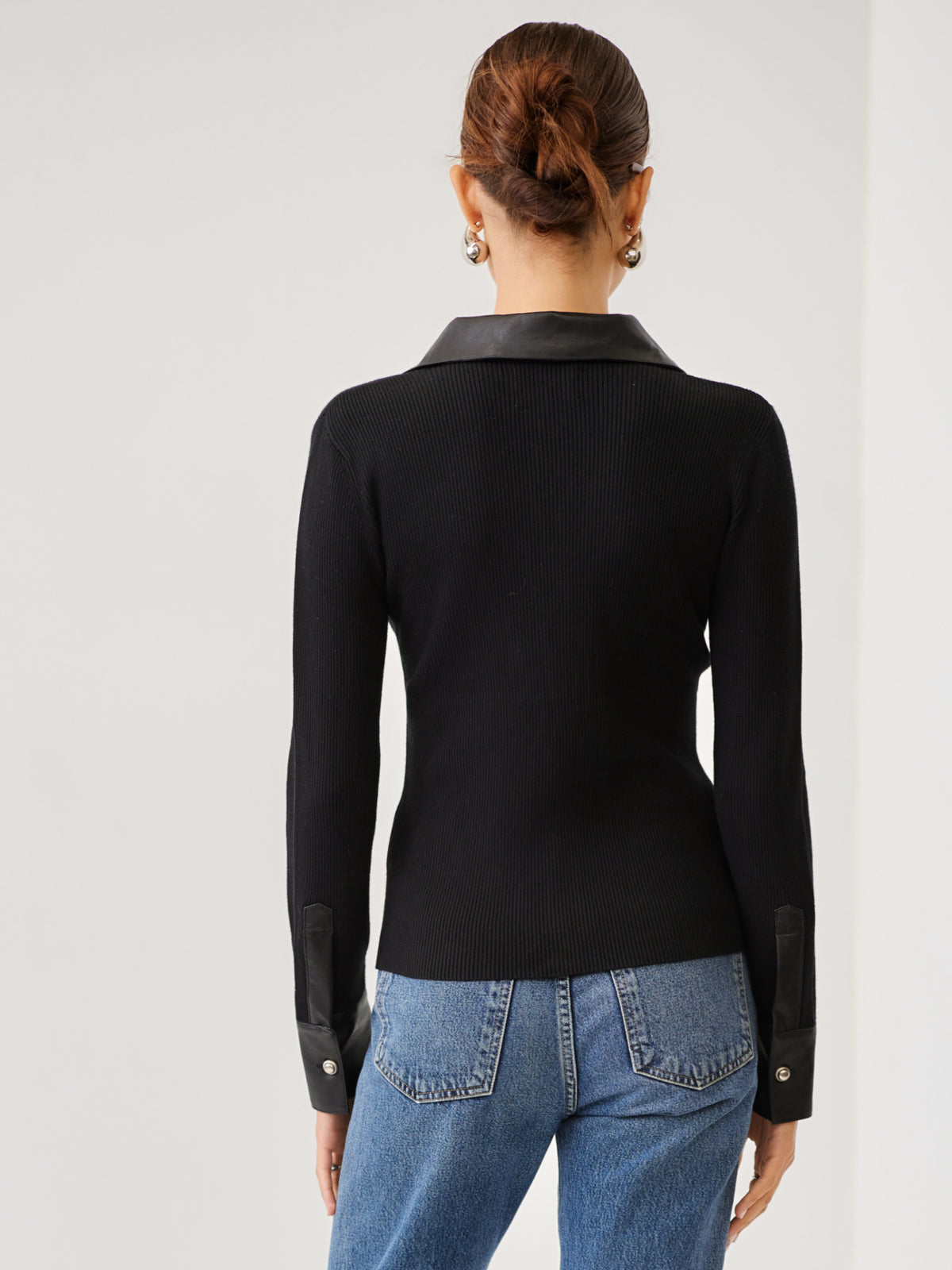 Isabella Contrast Faux Leather Button-Up Top