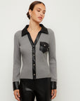 Isabella Contrast Faux Leather Button-Up Top