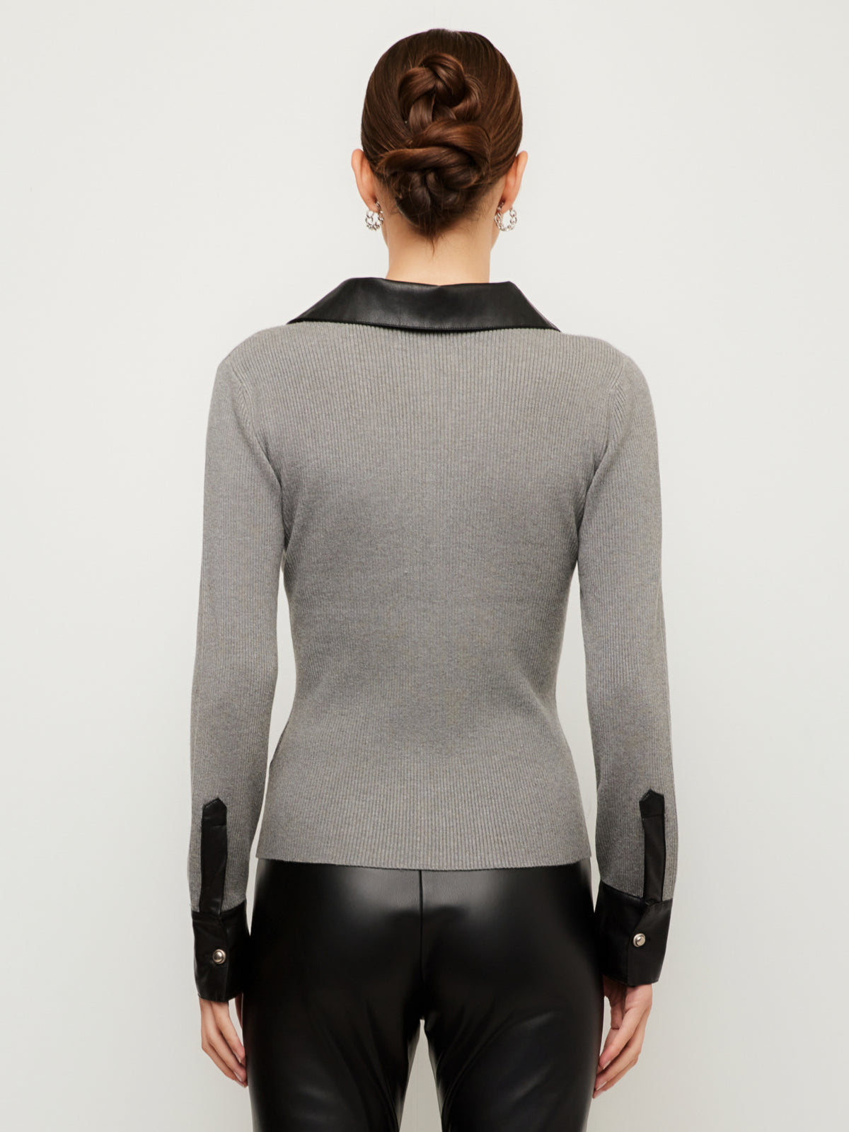 Isabella Contrast Faux Leather Button-Up Top