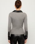 Isabella Contrast Faux Leather Button-Up Top