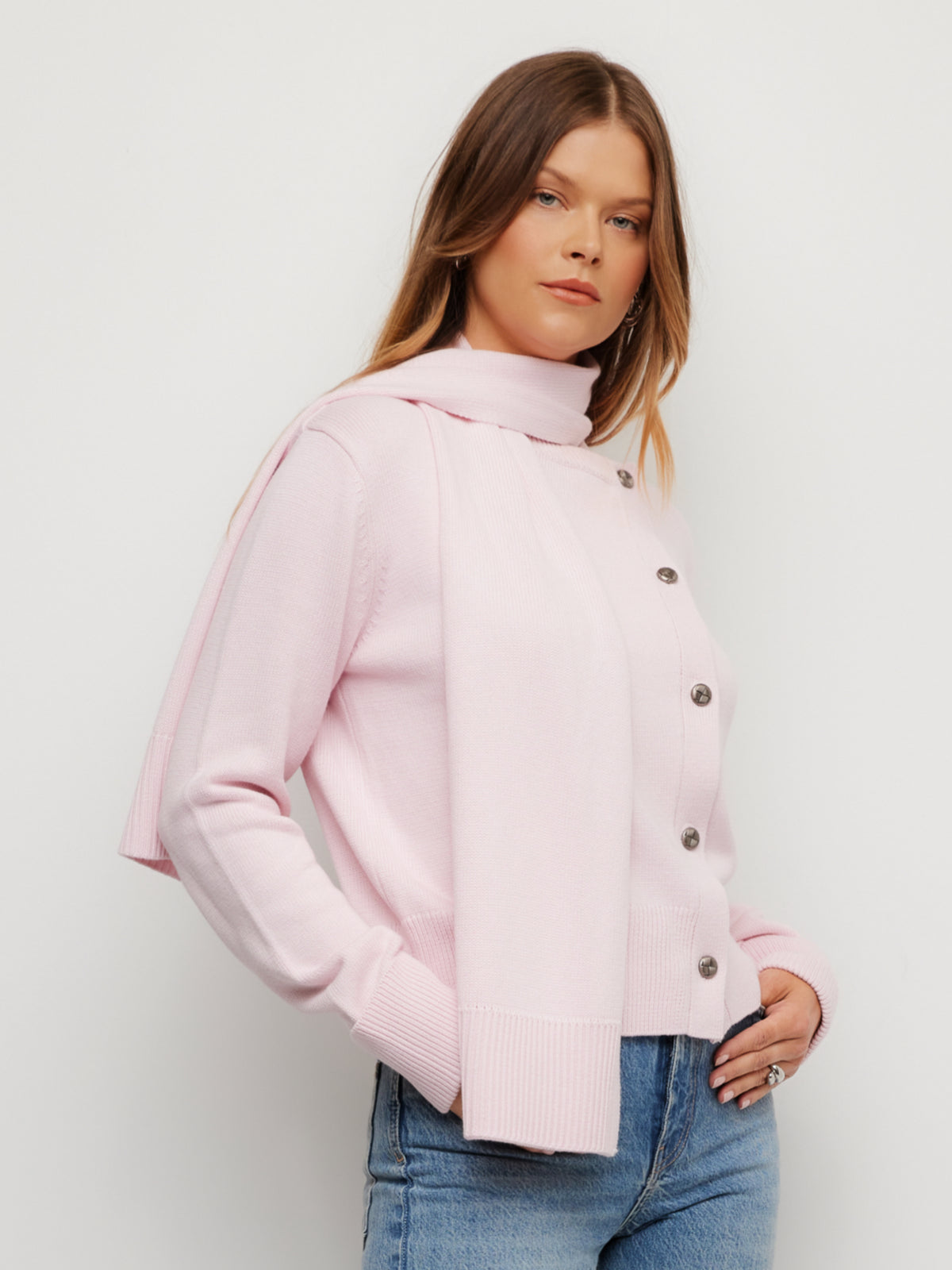Juni Asymmetrical Scarf Cardigan Sweater