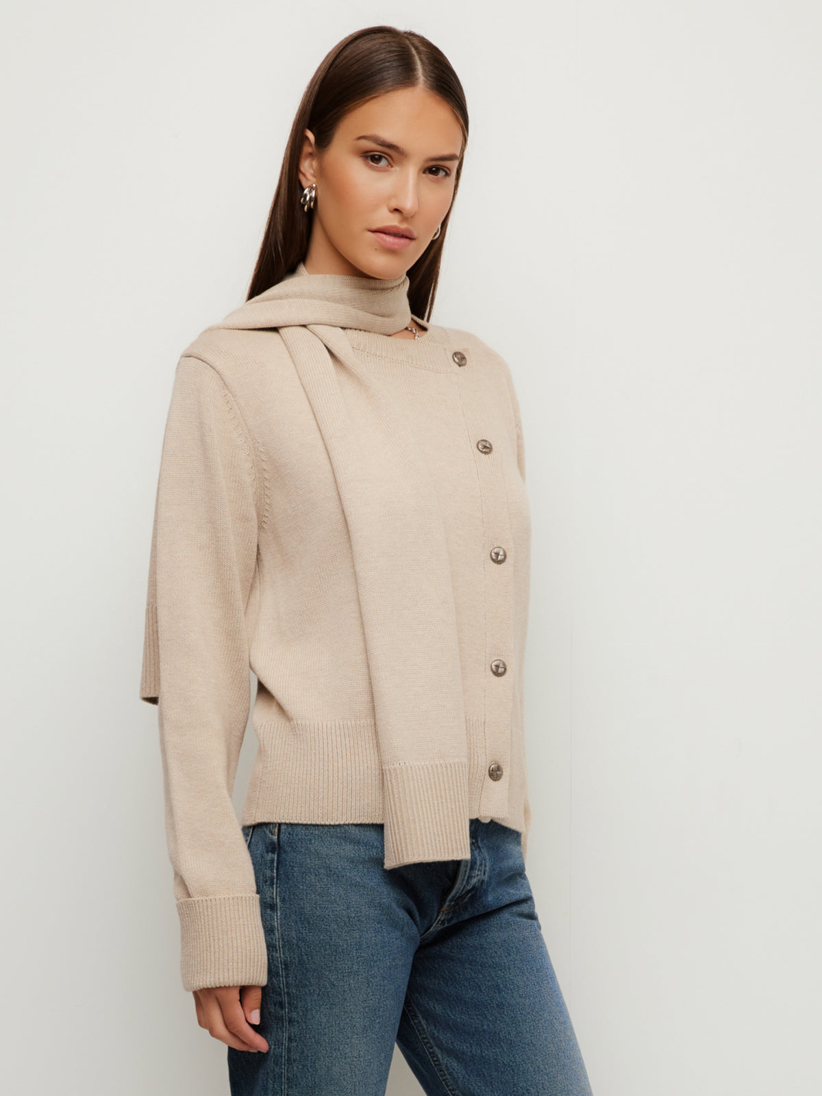 Juni Asymmetrical Scarf Cardigan Sweater