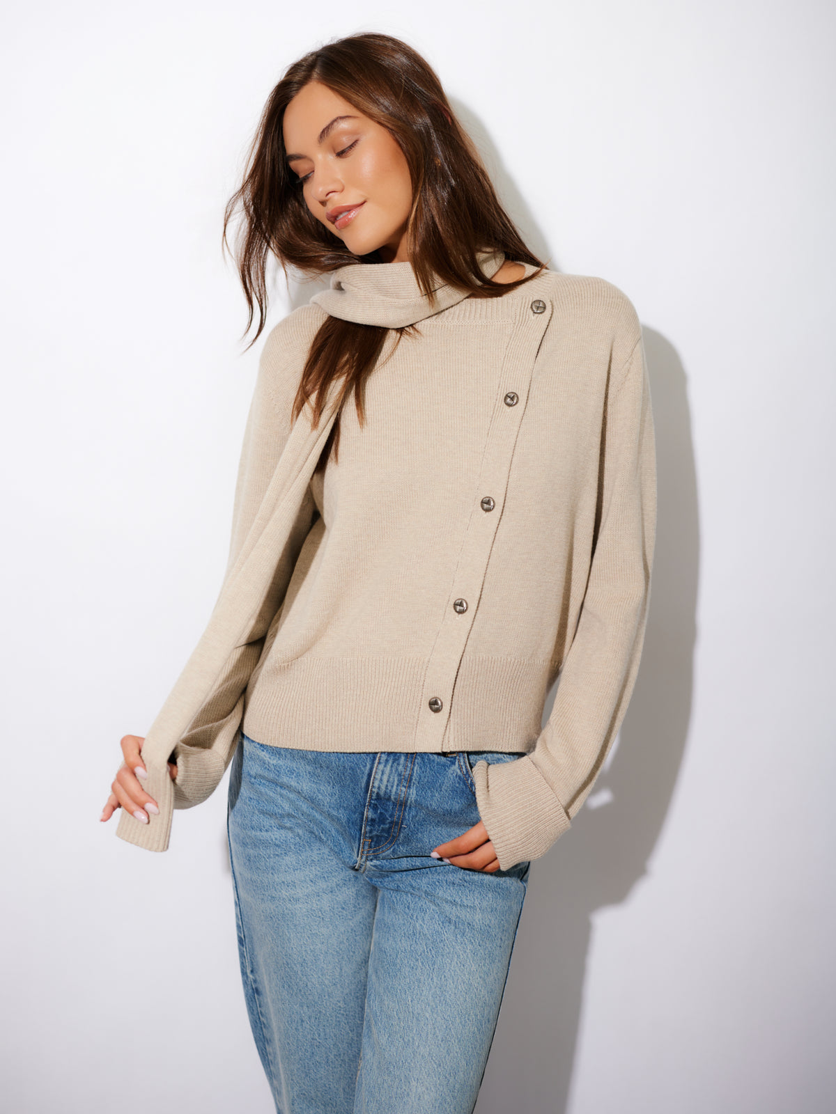 Juni Asymmetrical Scarf Cardigan Sweater
