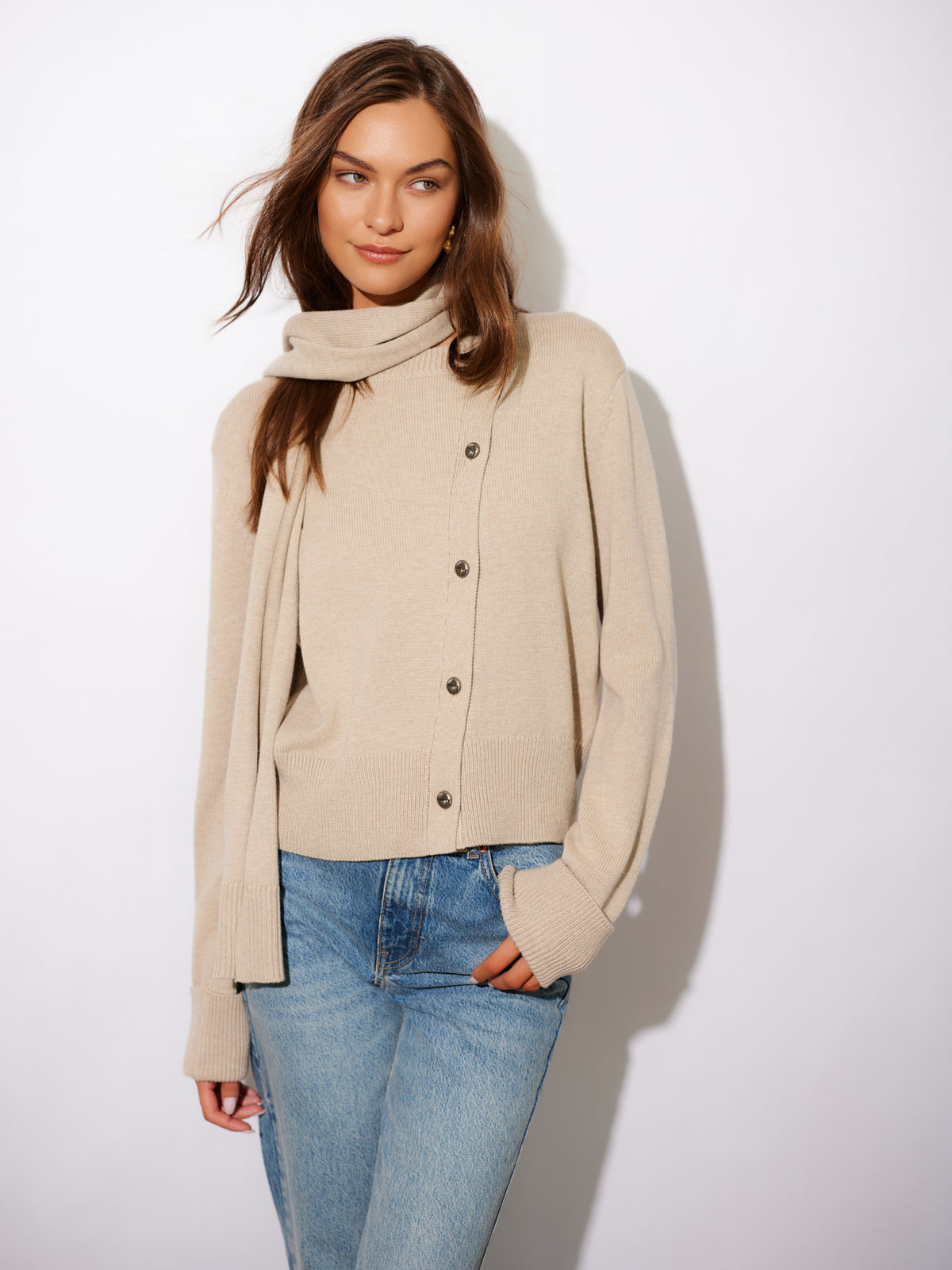 Juni Asymmetrical Scarf Cardigan Sweater
