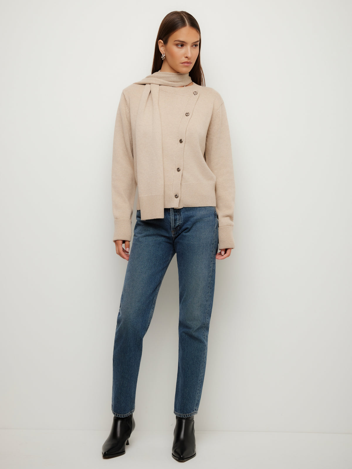 Juni Asymmetrical Scarf Cardigan Sweater