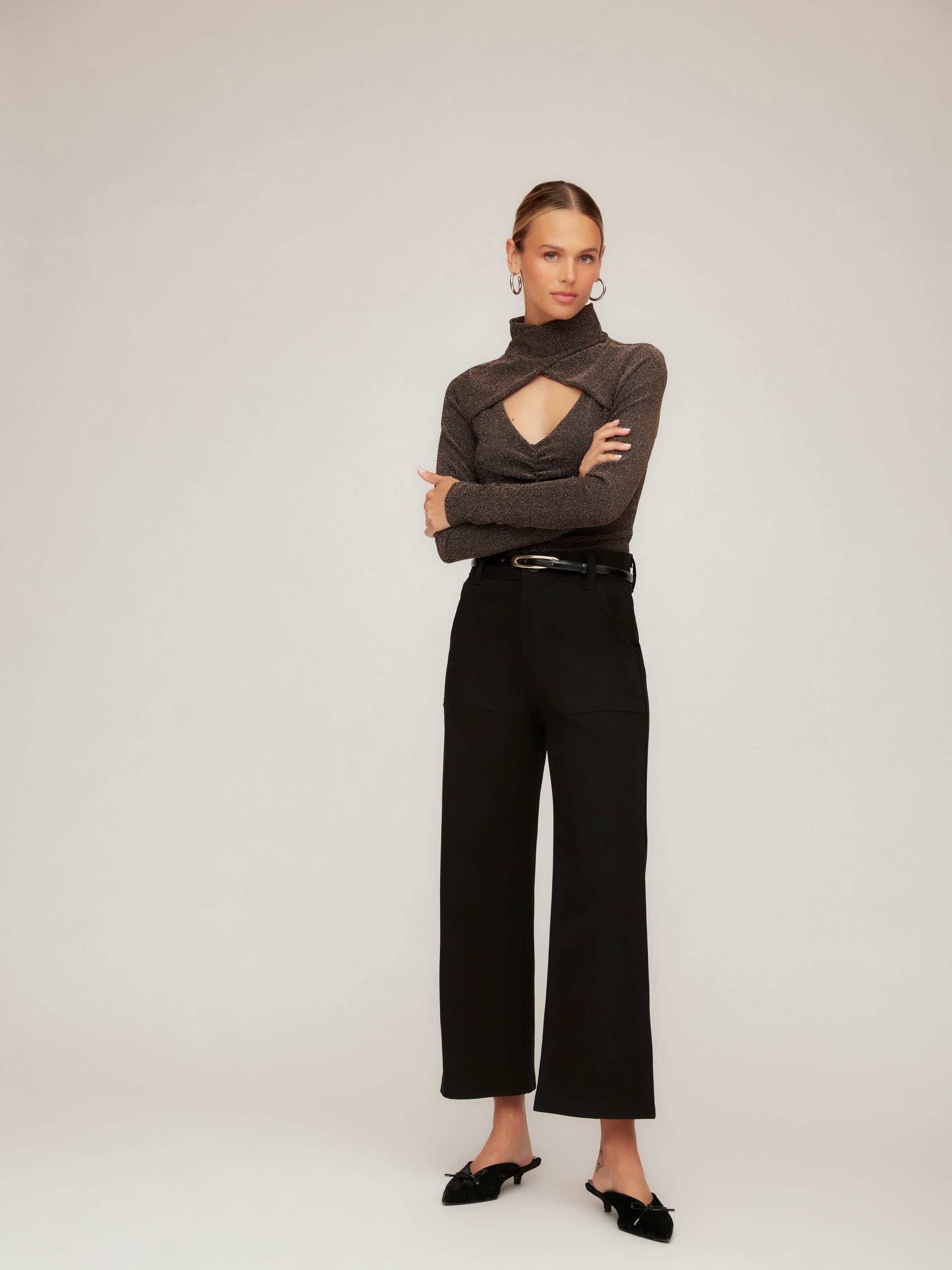 Rylee Cropped Pants high-rise wide-leg double stretch twill with front pockets and belt loops