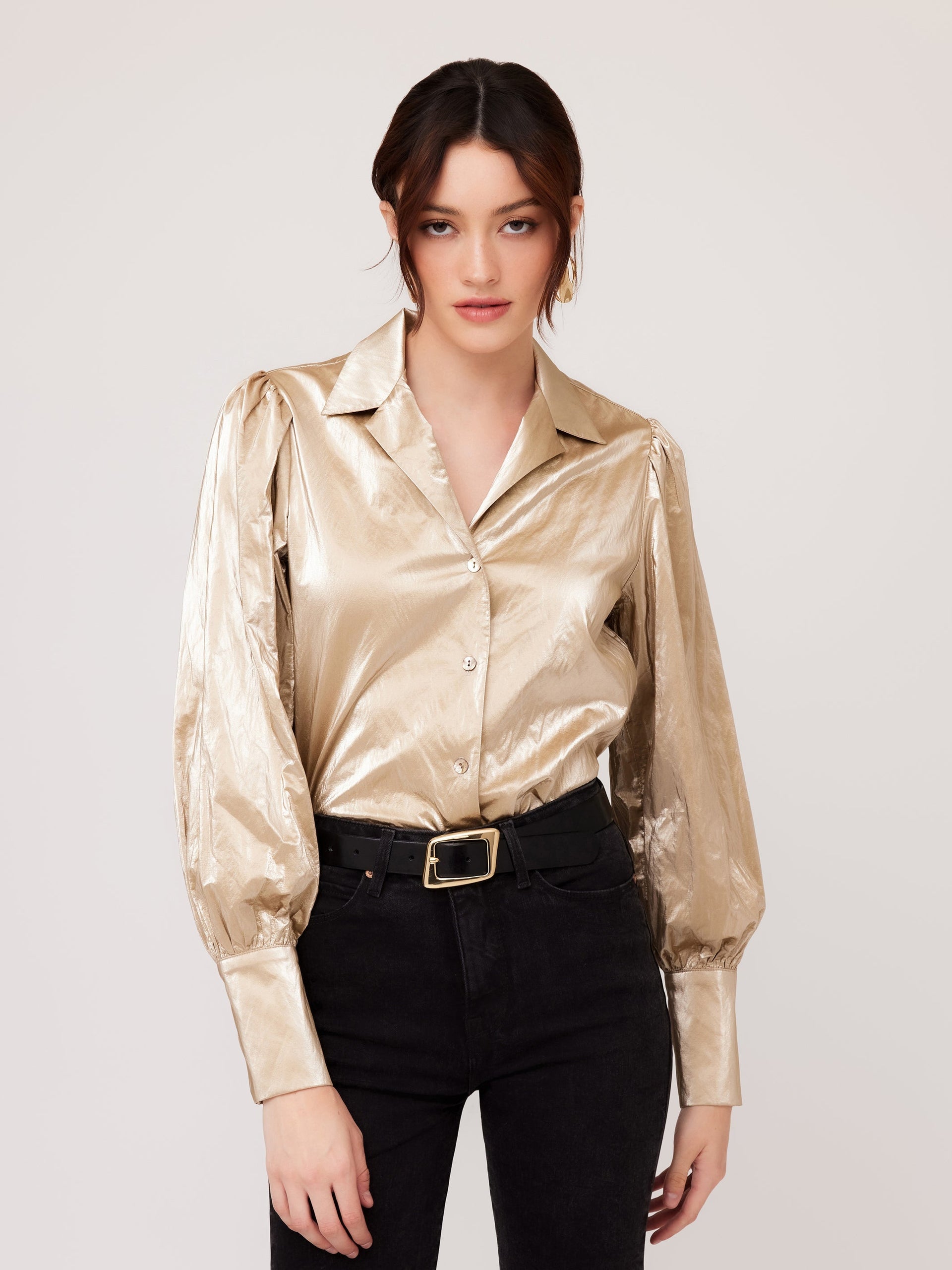 Fifteen Twenty Women's Long Sleeve Button Up Shirt In Gold Dust 4F19046