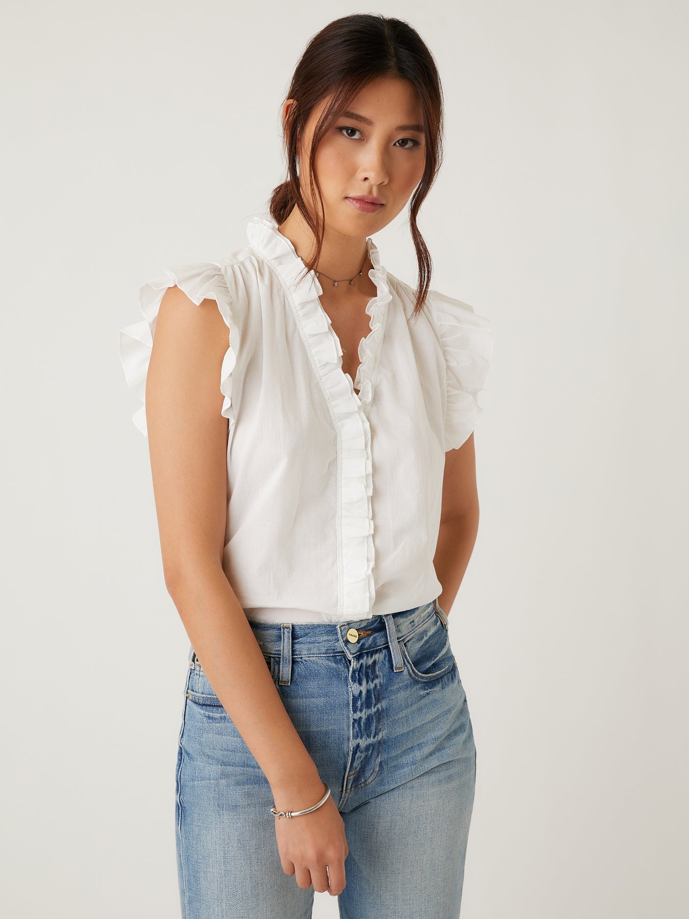 Frame lauren sleeveless ruffle top Clearance