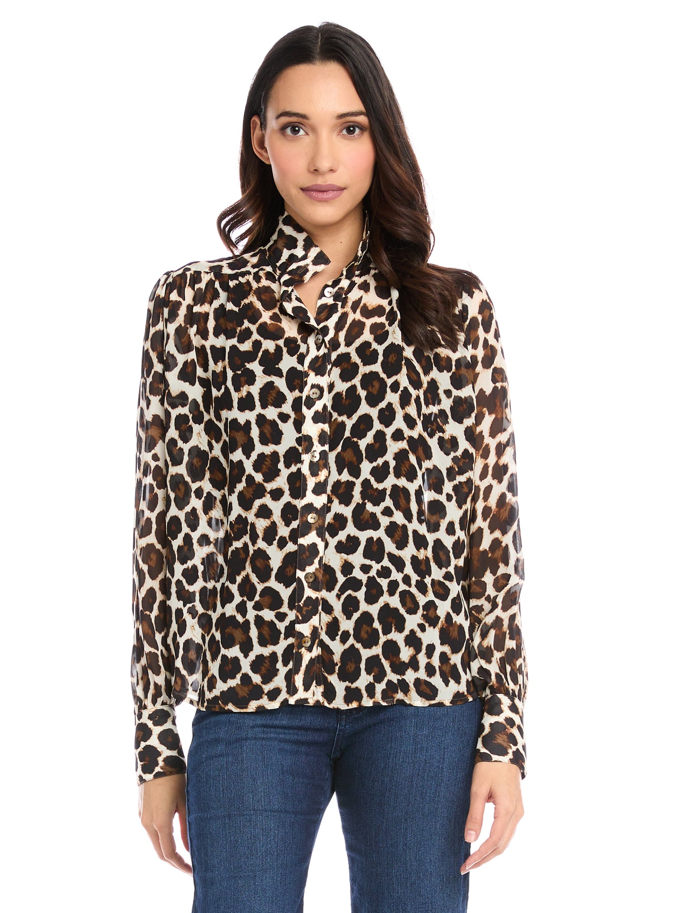 Leopard Print Shirred Button Up Blouse | Fifteen Twenty Clothing